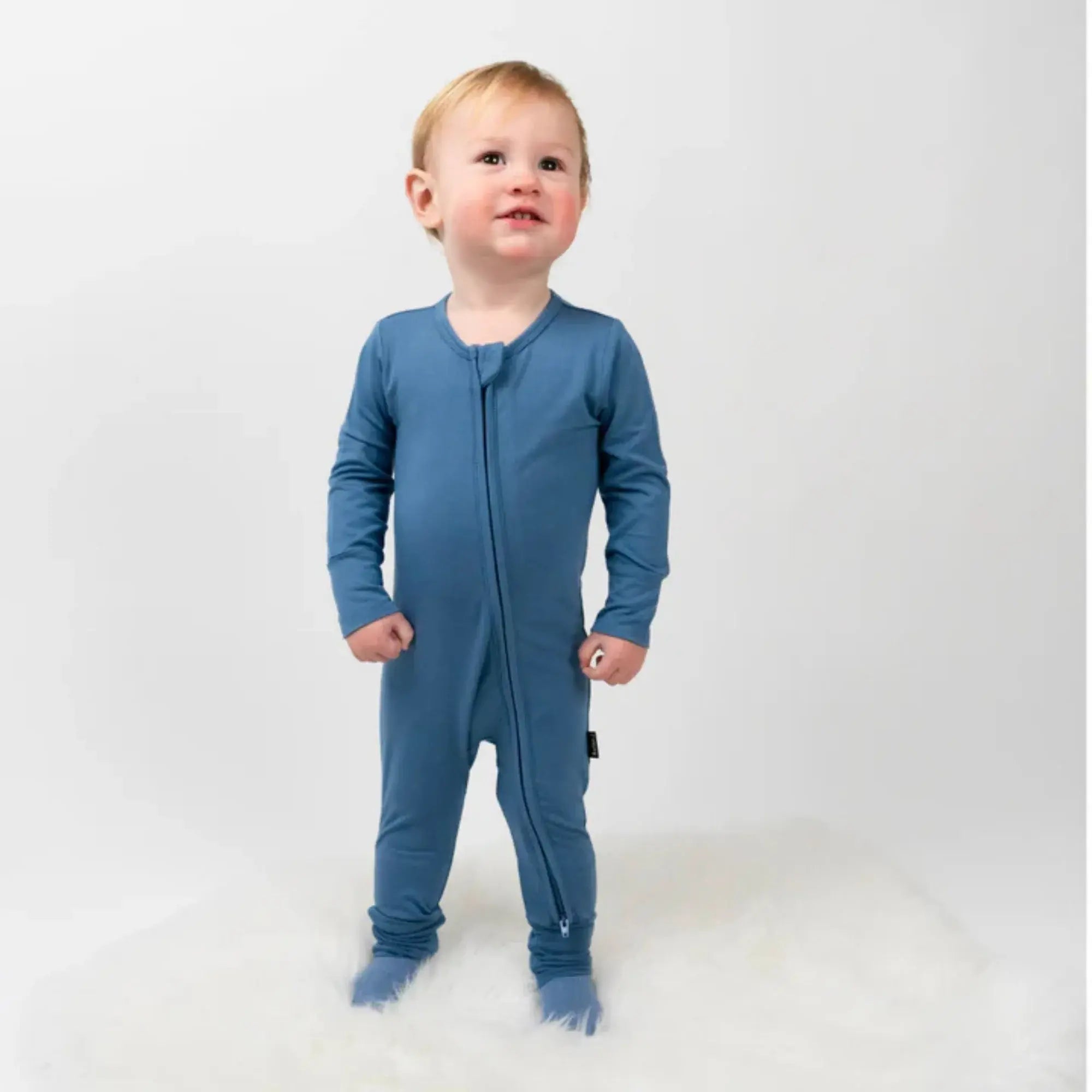 BELAN J Bamboo Footless Sleeper with Fold-Over Cuffs - Ocean Blue