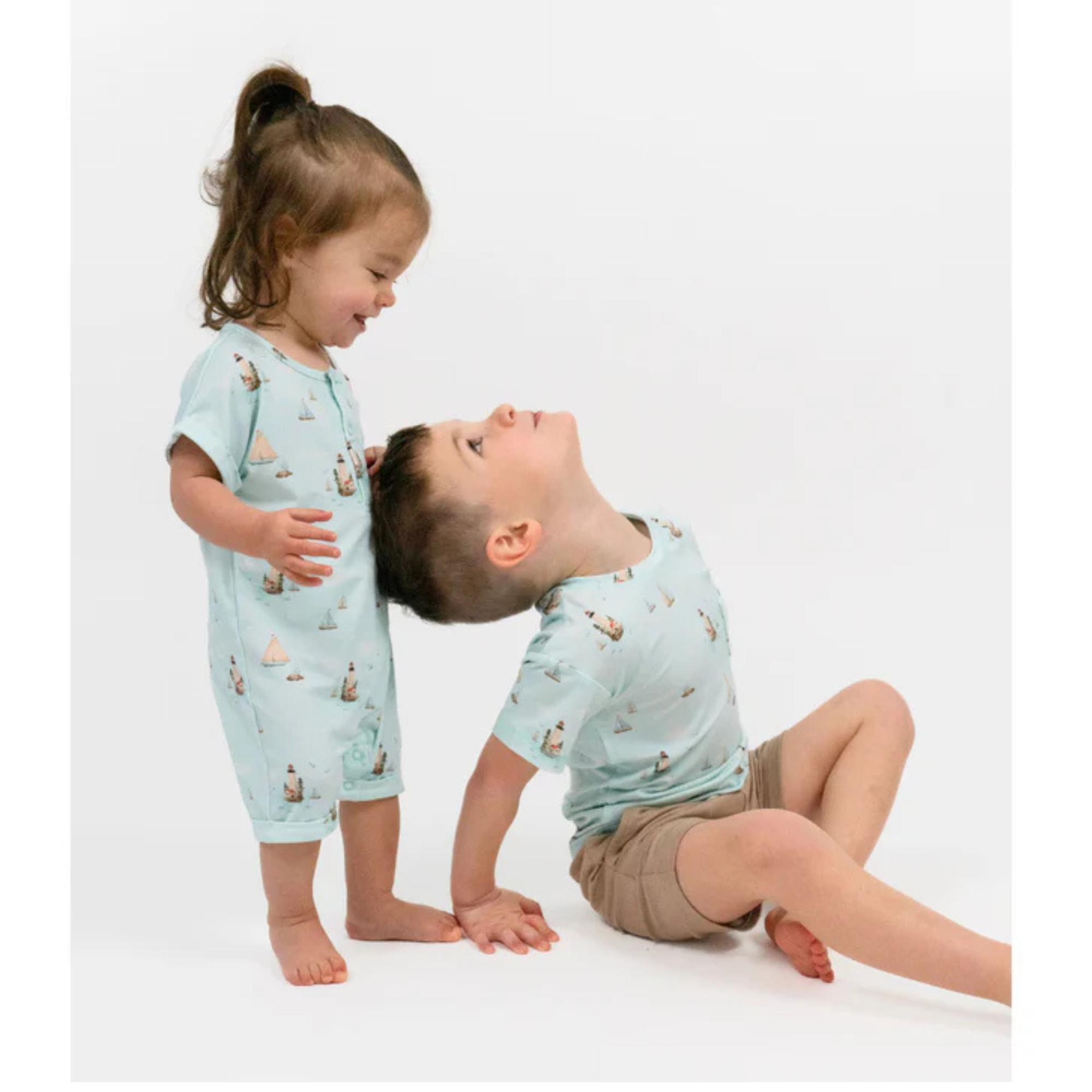 BELAN J Bamboo Short Sleeve Shortall Romper - Light House