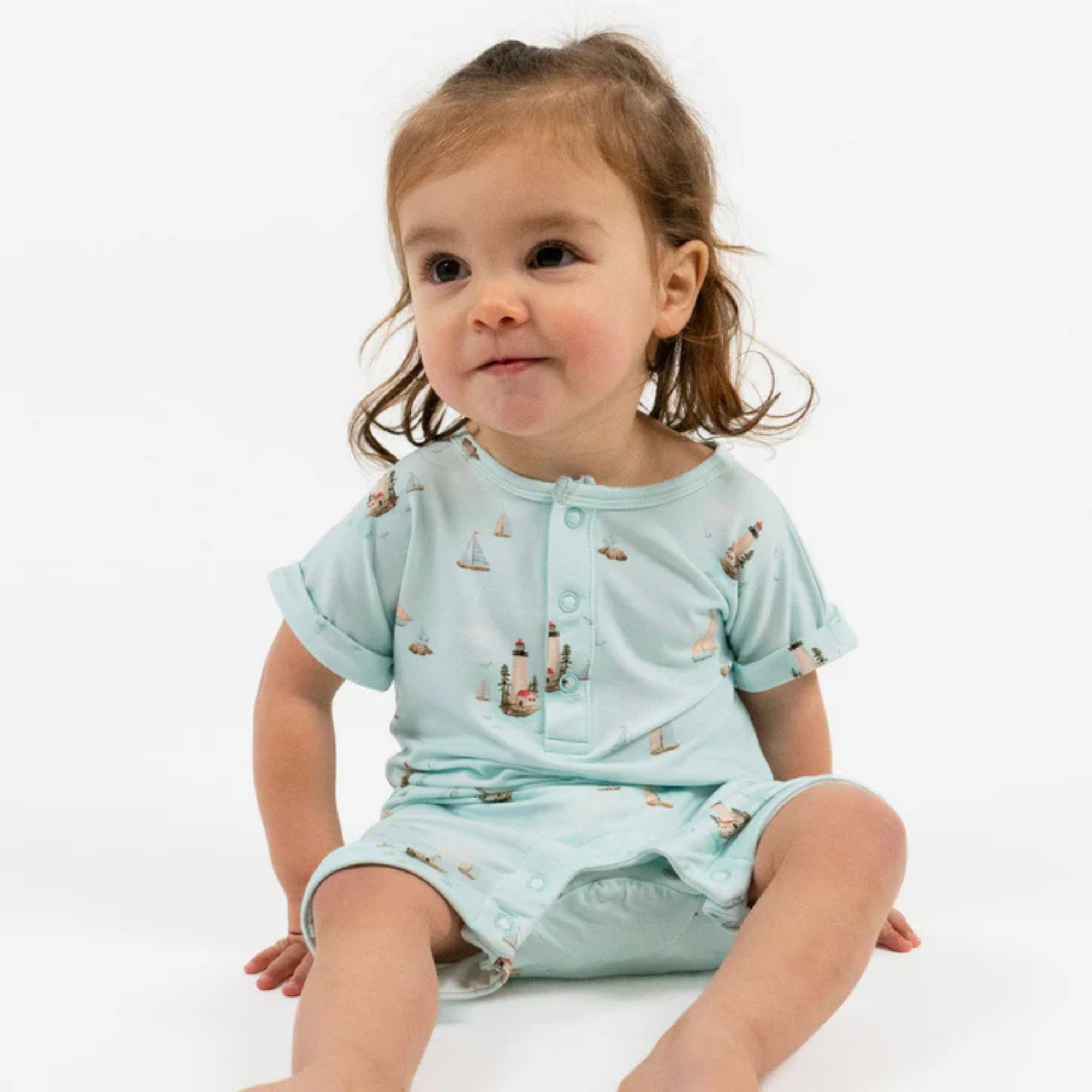 BELAN J Bamboo Short Sleeve Shortall Romper - Light House