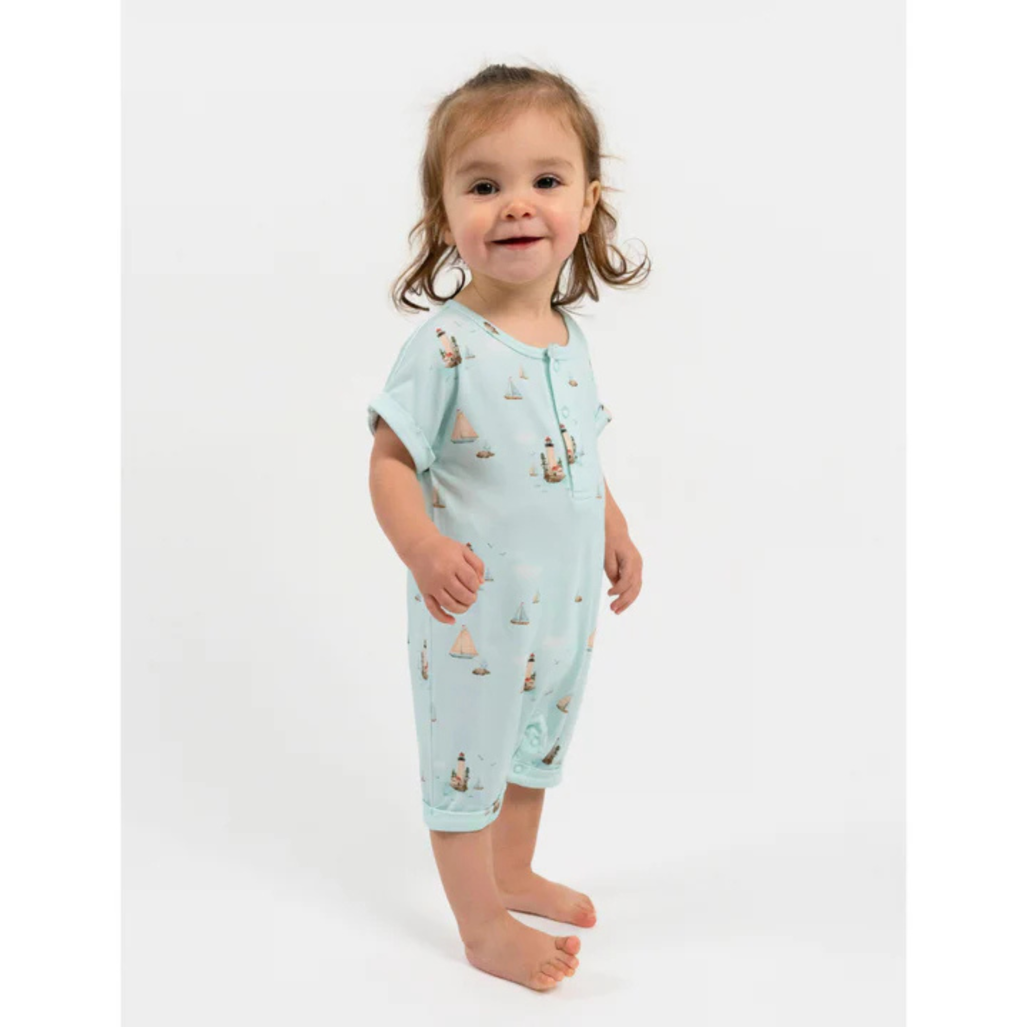 BELAN J Bamboo Short Sleeve Shortall Romper - Light House