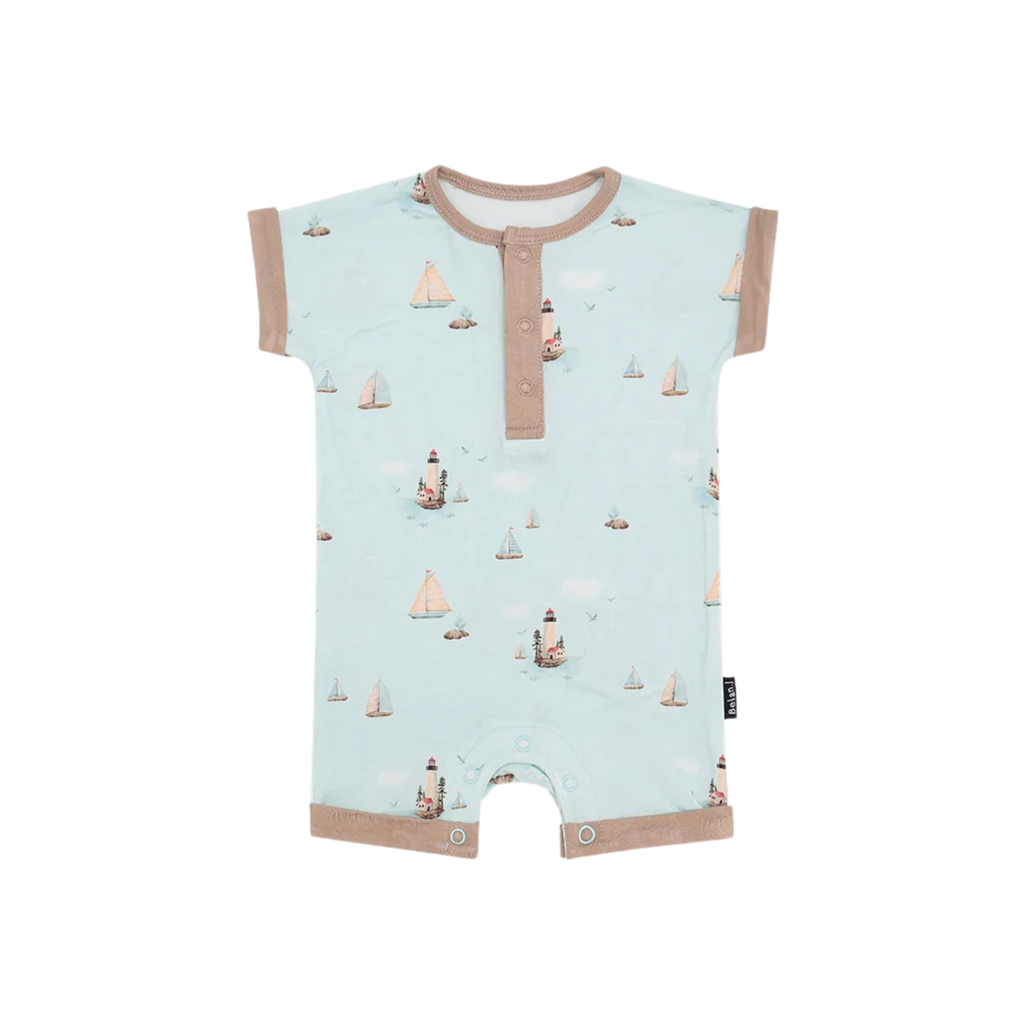 BELAN J Bamboo Short Sleeve Shortall Romper - Light House