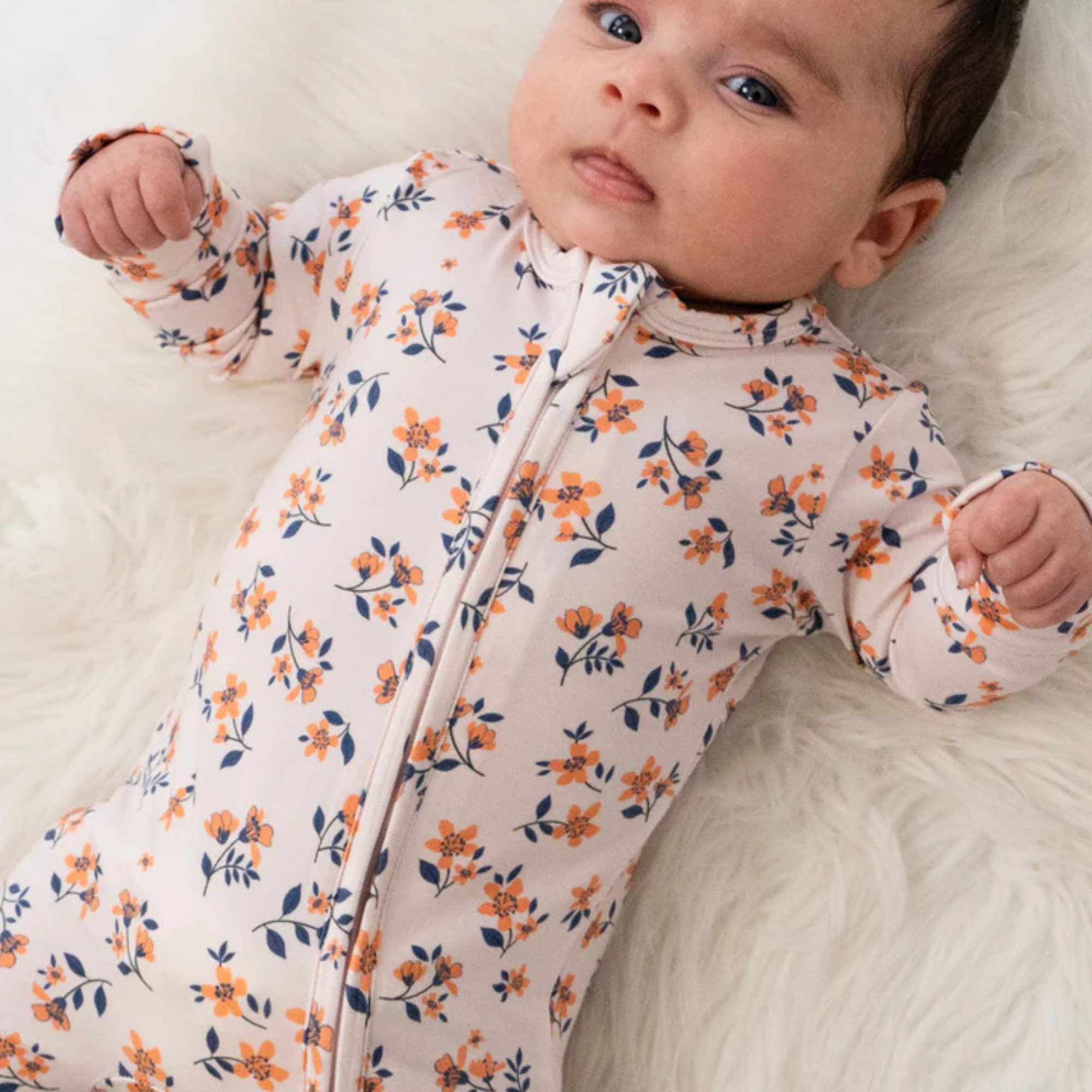 Grenouillère zippée BELAN J à pieds - Fleur de pêcher