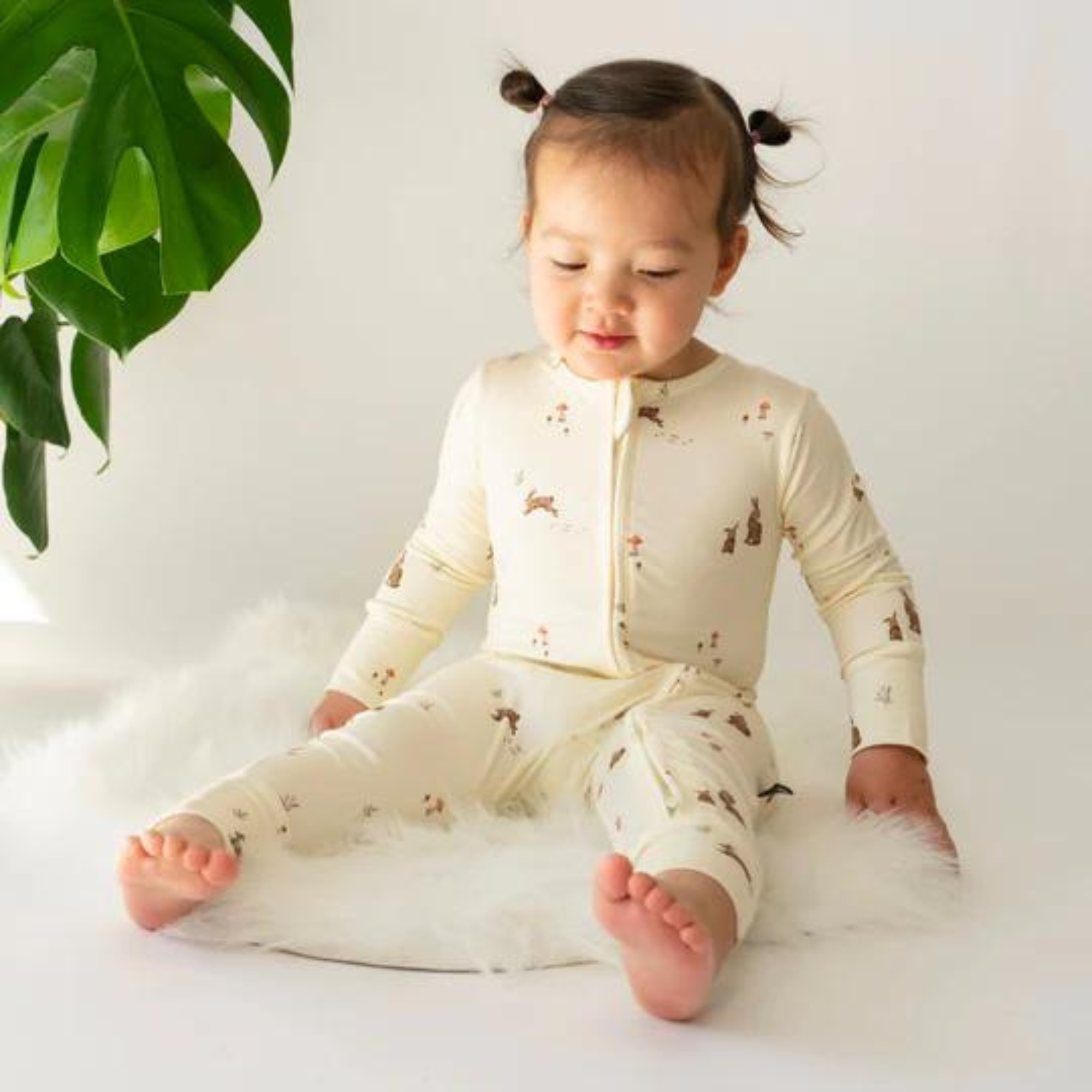 BELAN J Footless Sleeper with Fold-Over Cuffs - Bunnies