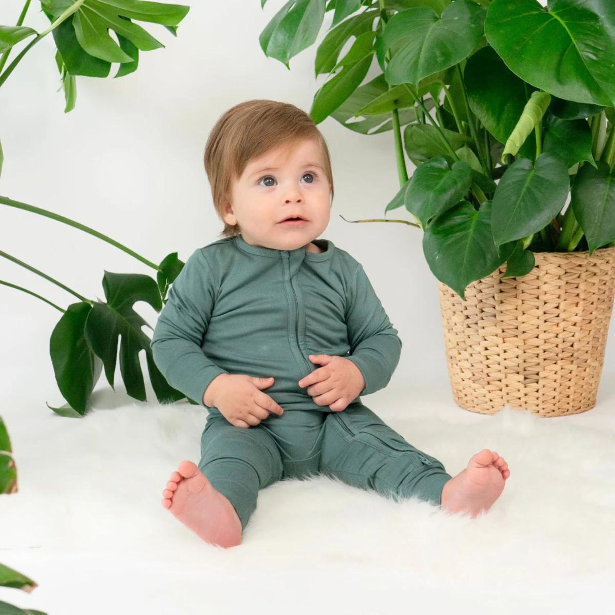 BELAN J Footless Sleeper with Fold-Over Cuffs - Leafy Green