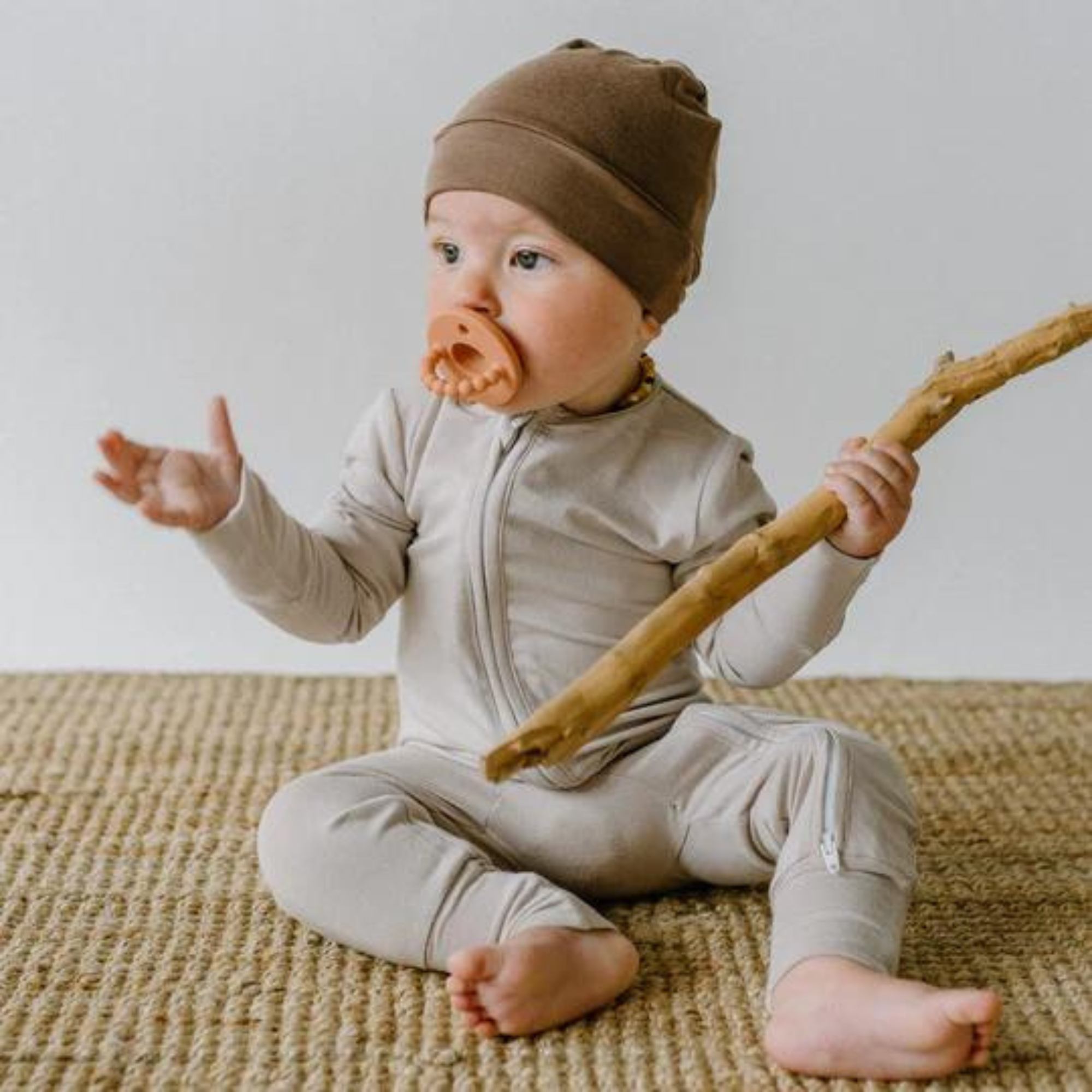 BELAN J Footless Sleeper with Fold-Over Cuffs - Oat