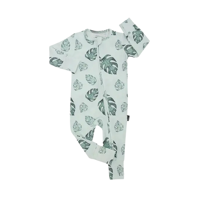 BELAN J Footless Sleeper with Fold-Over Cuffs - Tropical Leaves