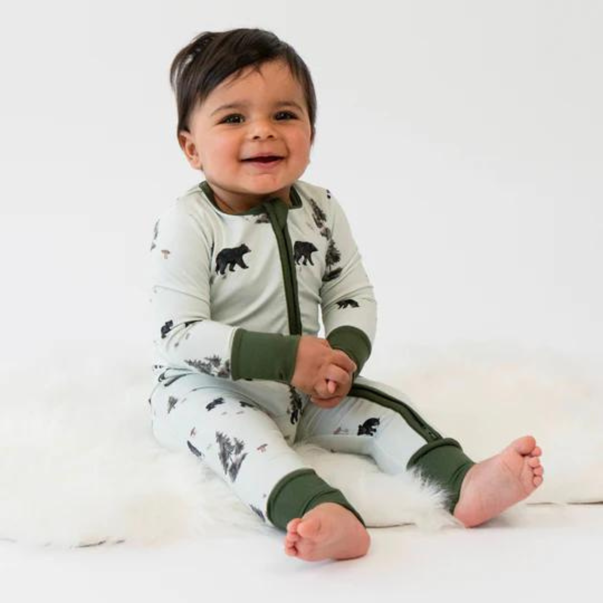 BELAN J Footless Sleeper with Fold-over Cuffs - Black Bears