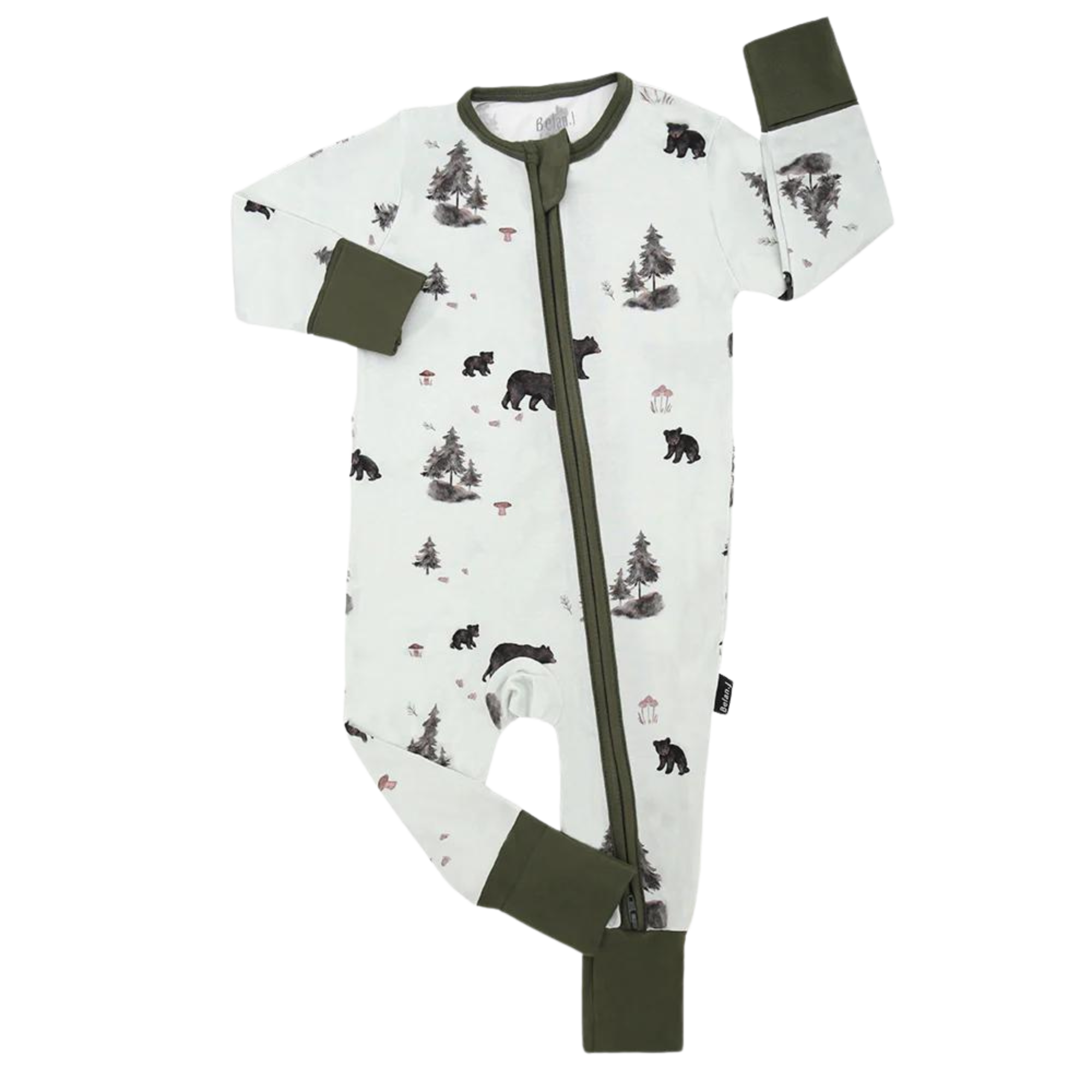 BELAN J Footless Sleeper with Fold-over Cuffs - Black Bears