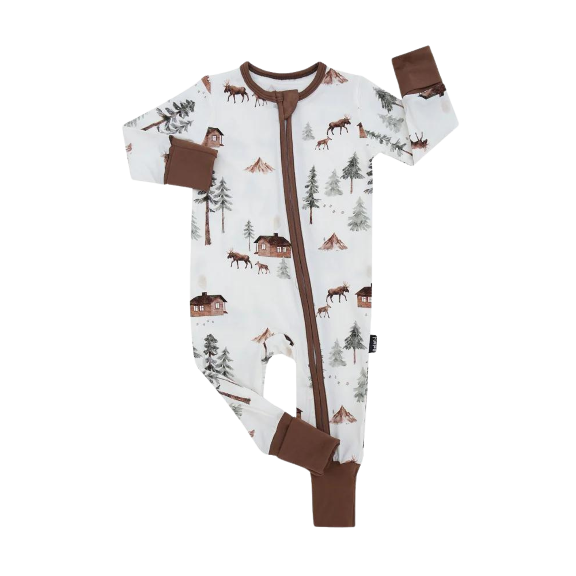 BELAN J Footless Sleeper with Fold-over Cuffs - Moose