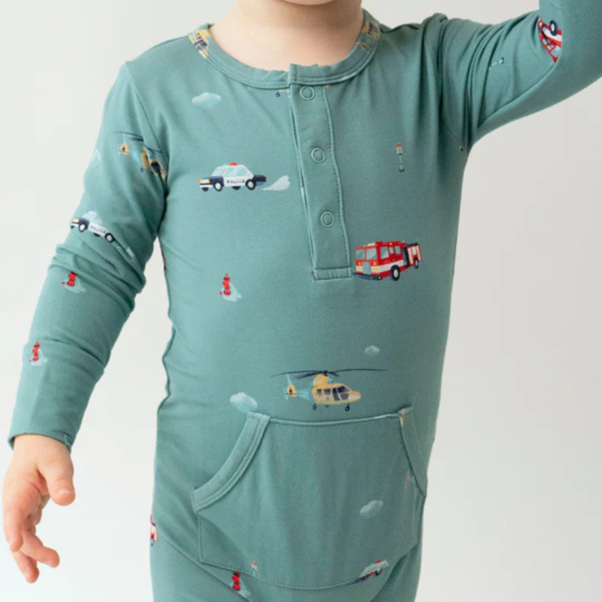 BELAN J Long Sleeve Pocket Romper 6-12m - Emergency Vehicles