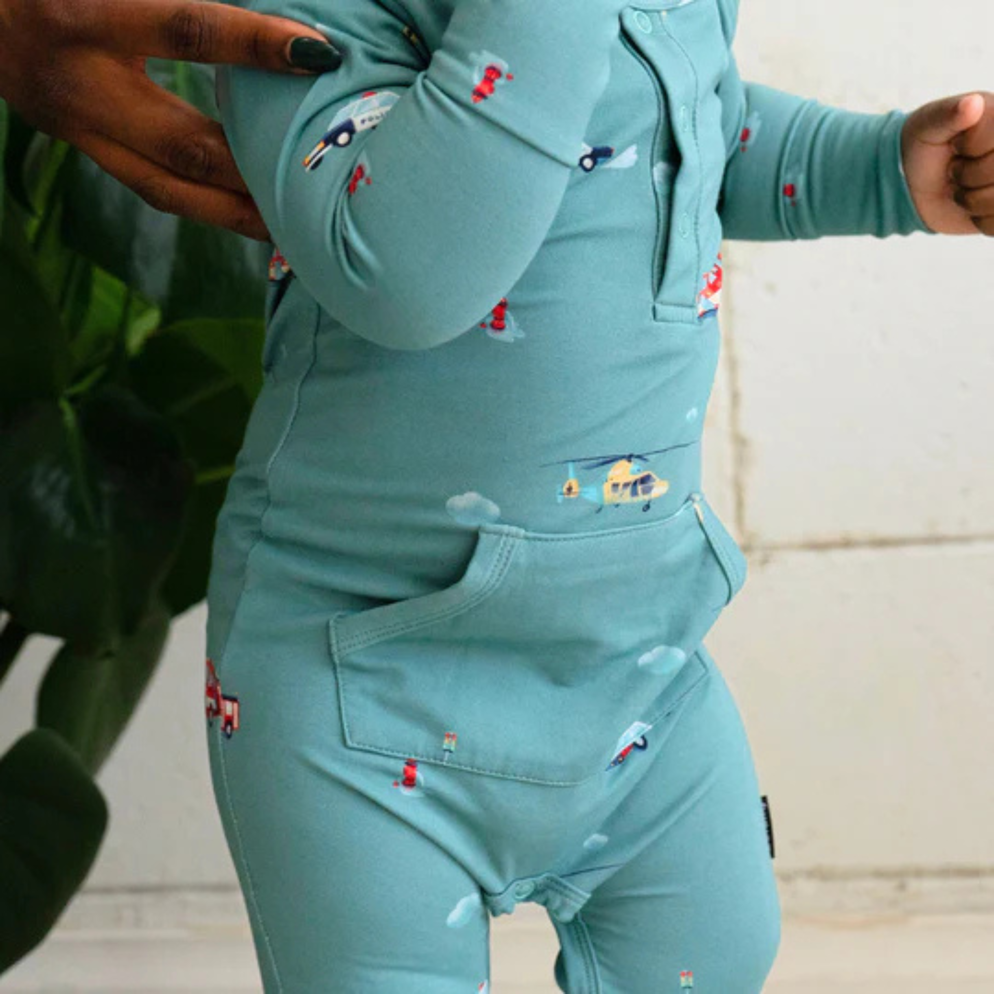 BELAN J Long Sleeve Pocket Romper 6-12m - Emergency Vehicles