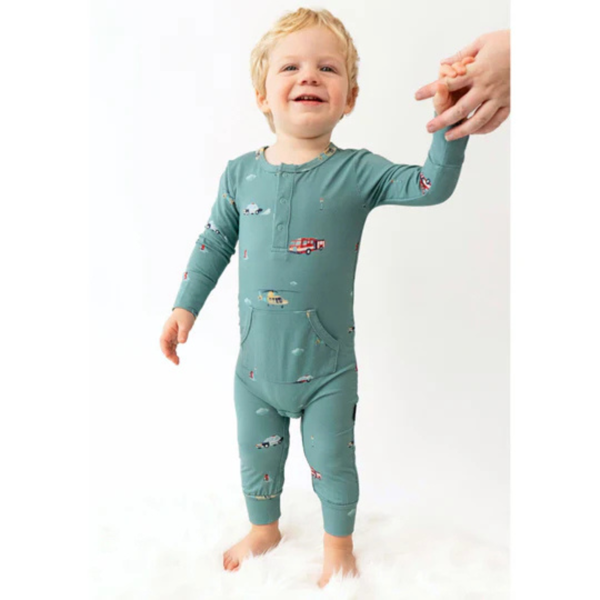 BELAN J Long Sleeve Pocket Romper 6-12m - Emergency Vehicles