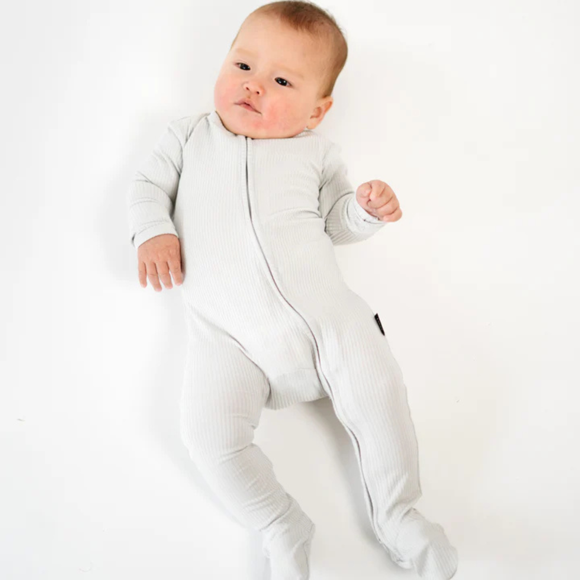 BELAN J Ribbed Bamboo Footed Zipper Sleeper - Silver Cloud