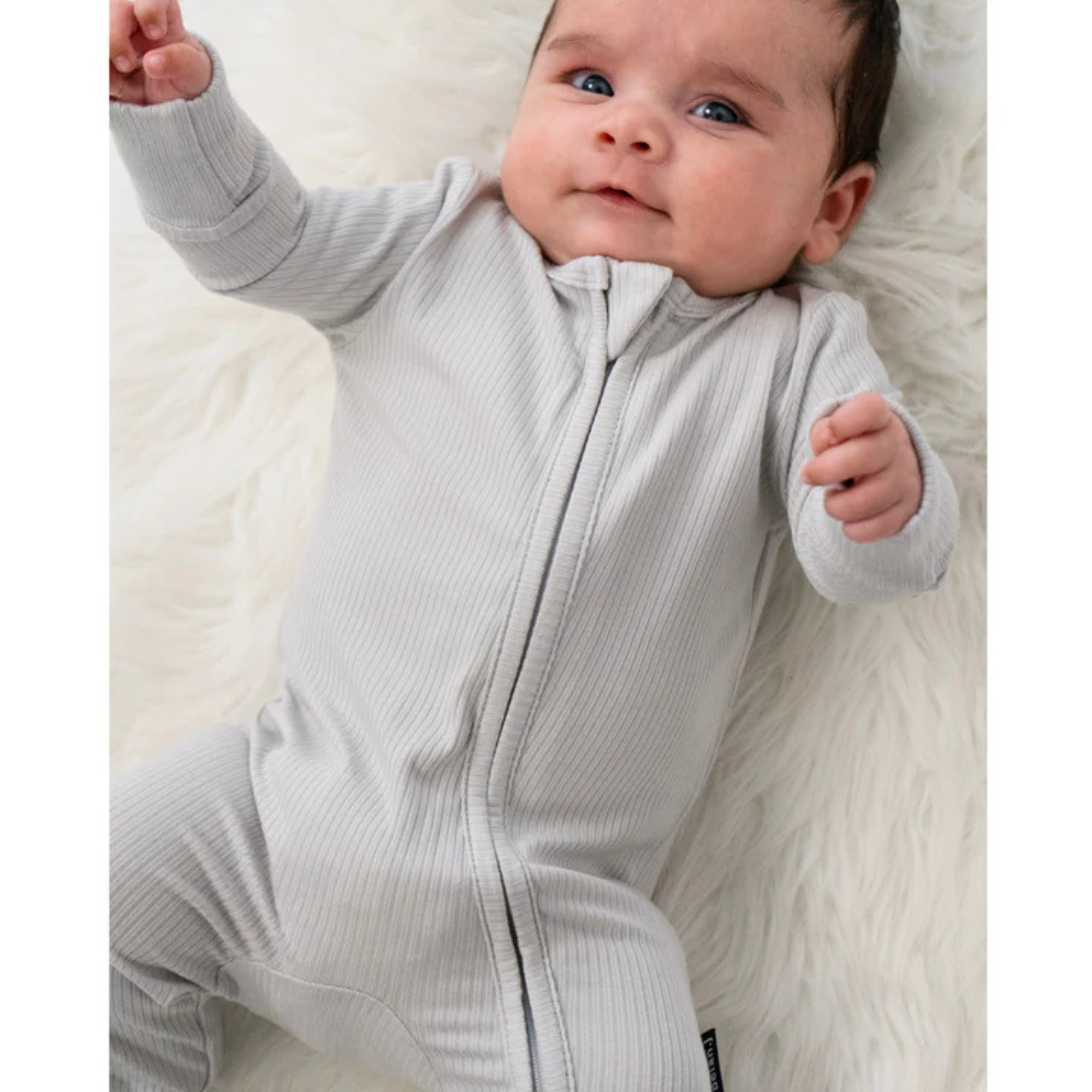 BELAN J Ribbed Bamboo Footed Zipper Sleeper - Silver Cloud