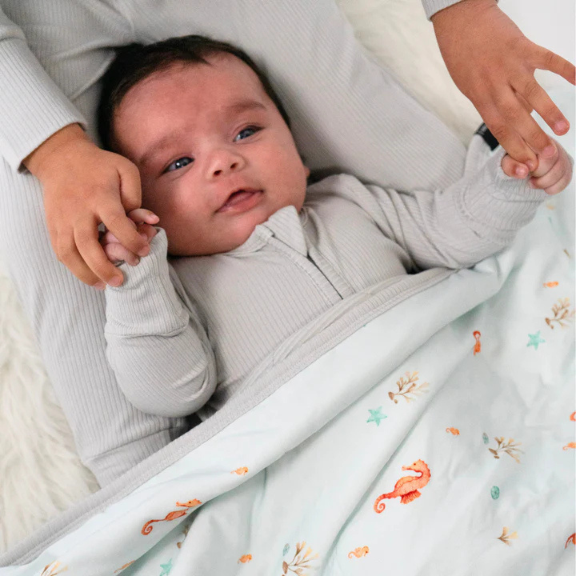 BELAN J Ribbed Bamboo Footed Zipper Sleeper - Silver Cloud