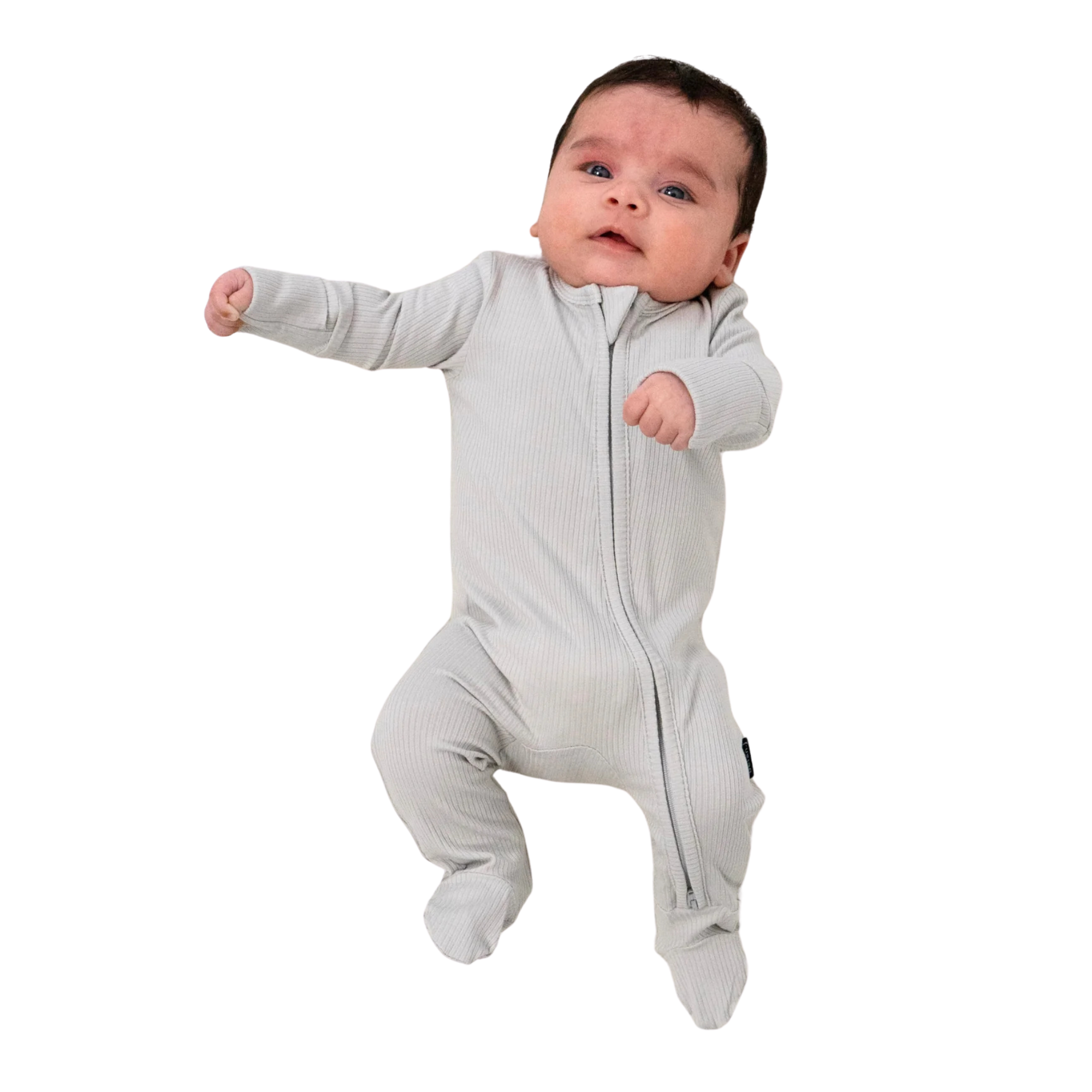 BELAN J Ribbed Bamboo Footed Zipper Sleeper - Silver Cloud