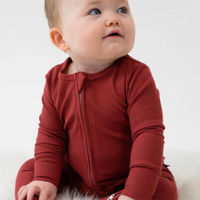 Thumbnail for BELAN J Ribbed Bamboo Footless Sleeper with Fold-Over Cuffs - Burgundy