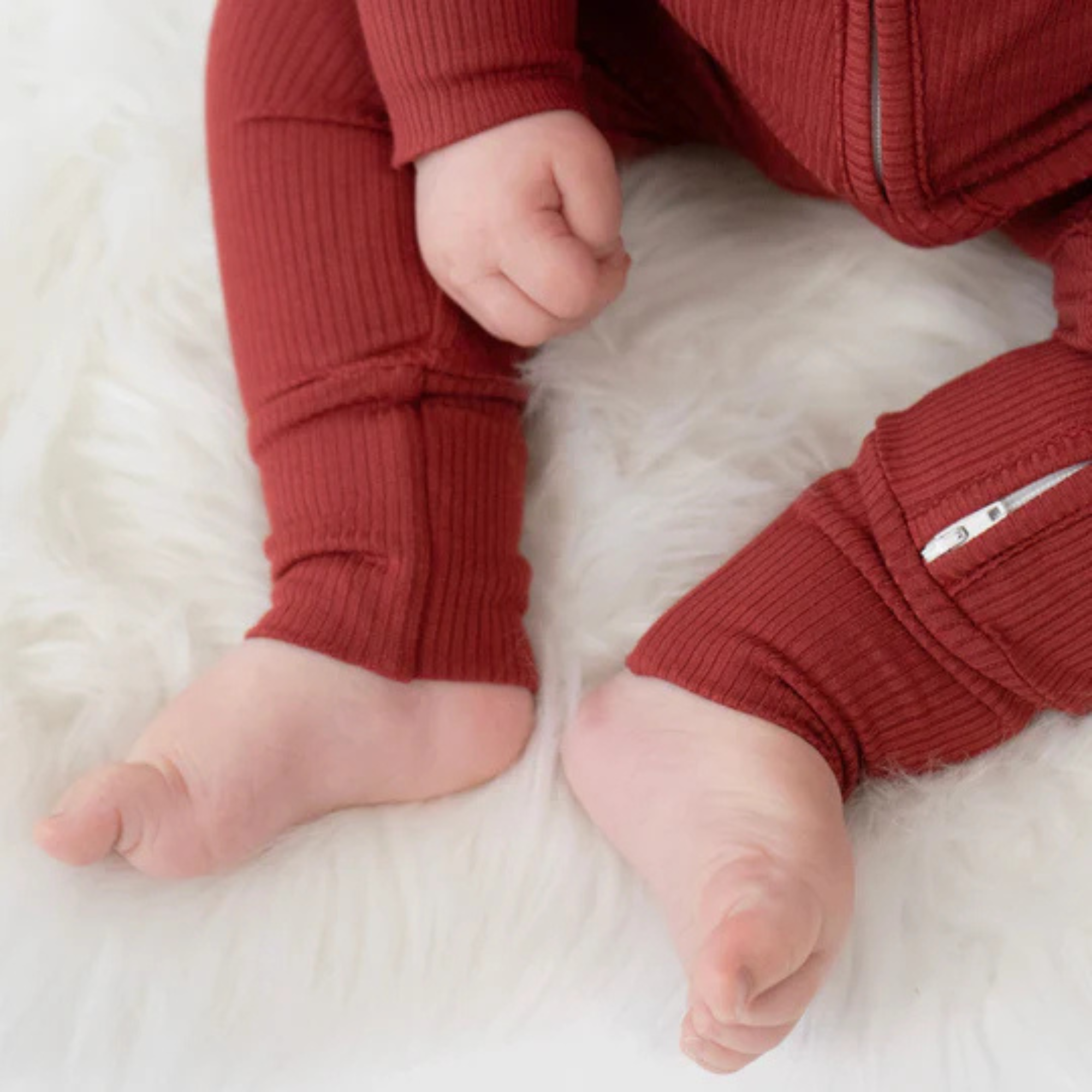BELAN J Ribbed Bamboo Footless Sleeper with Fold-Over Cuffs - Burgundy