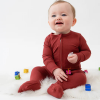 Thumbnail for BELAN J Ribbed Bamboo Footless Sleeper with Fold-Over Cuffs - Burgundy