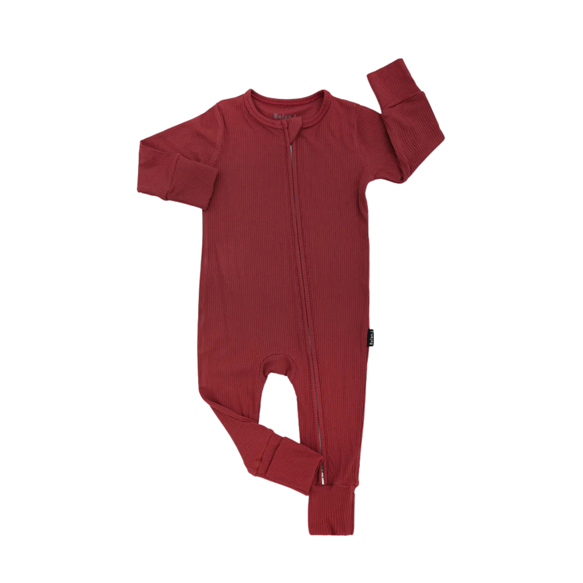 BELAN J Ribbed Bamboo Footless Sleeper with Fold-Over Cuffs - Burgundy