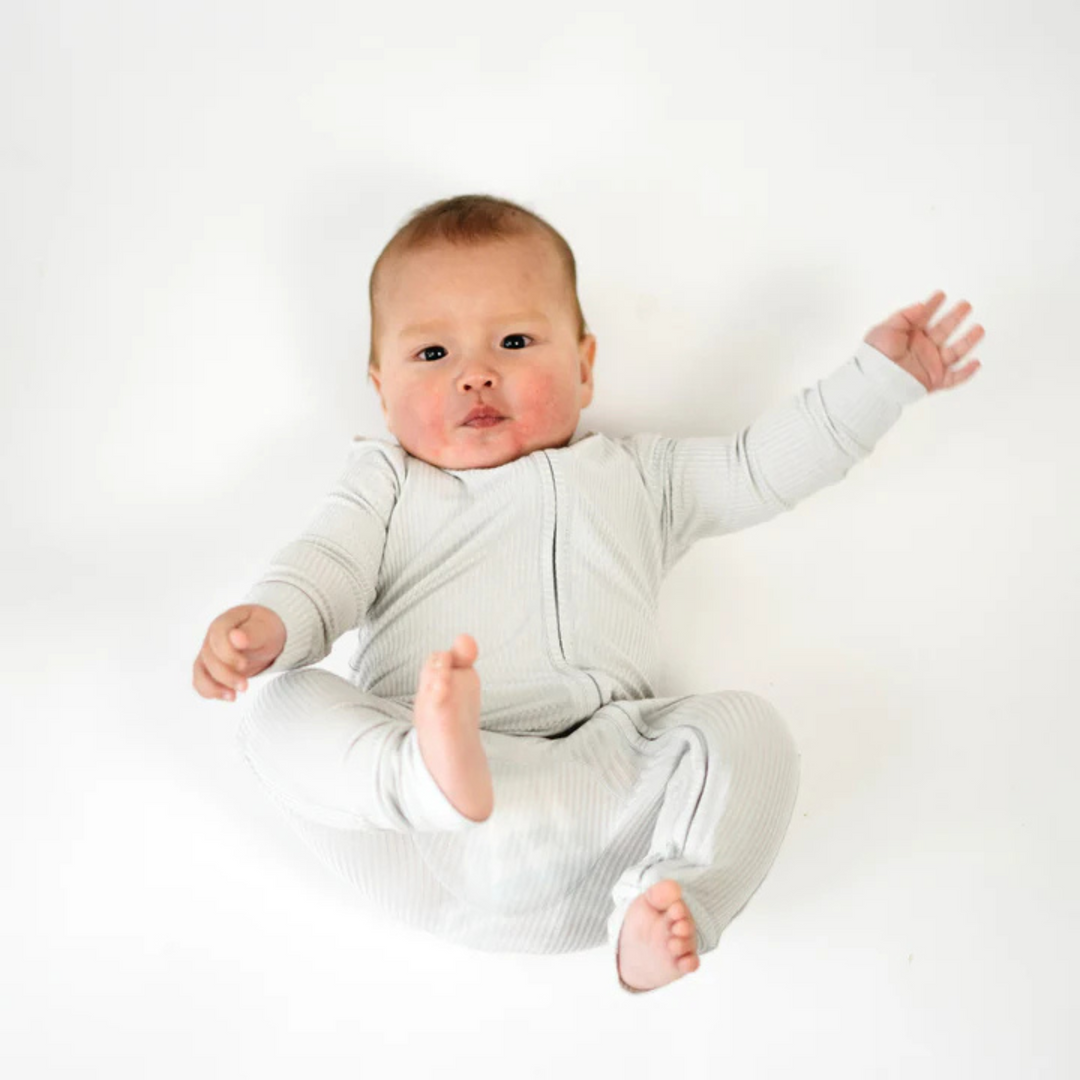 BELAN J Ribbed Bamboo Footless Sleeper with Fold-Over Cuffs - Silver Cloud