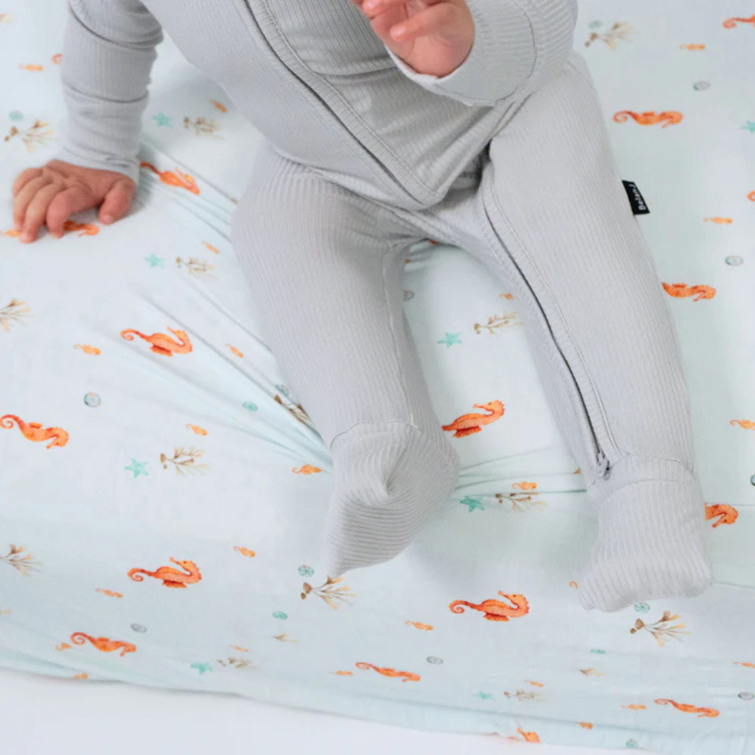 BELAN J Ribbed Bamboo Footless Sleeper with Fold-Over Cuffs - Silver Cloud