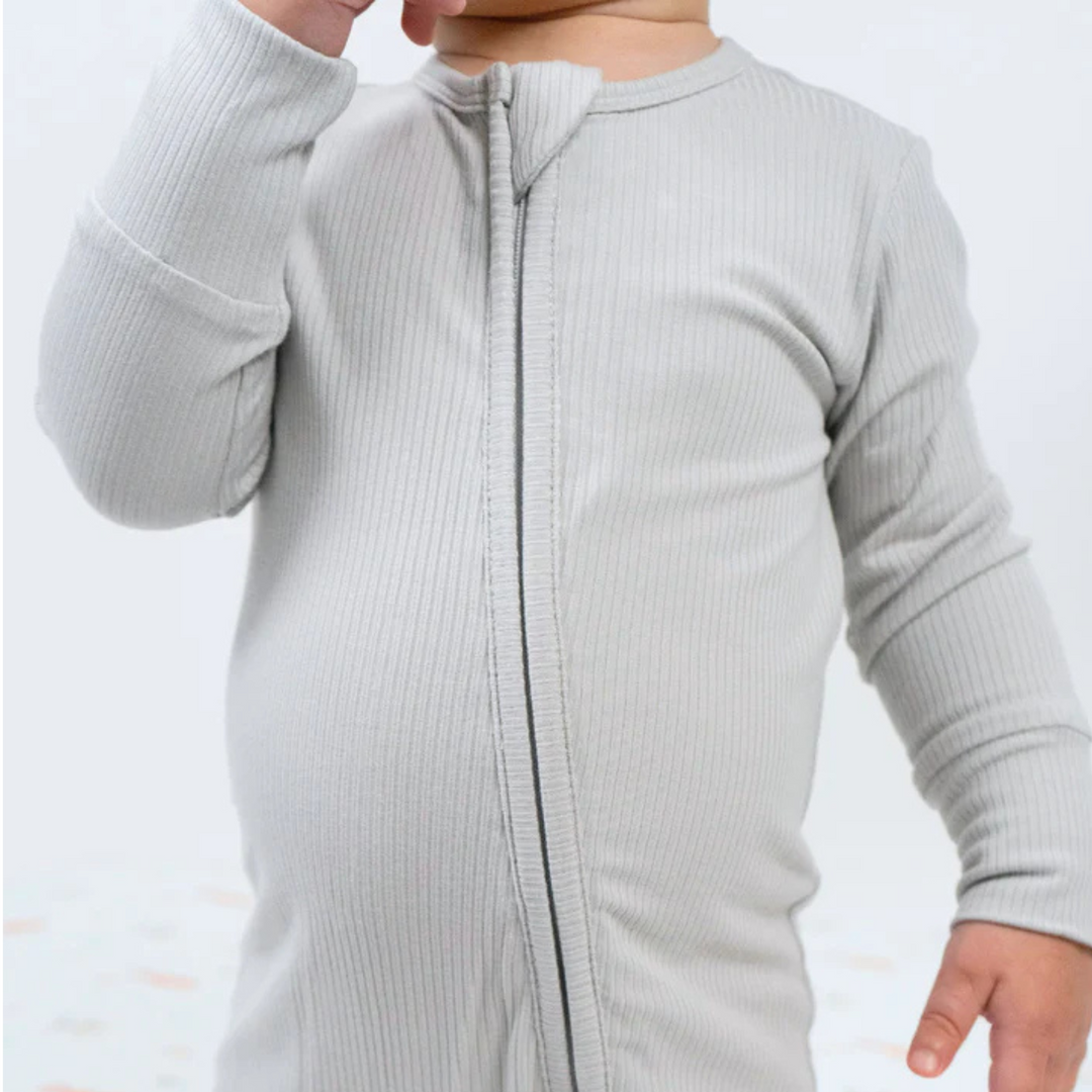 BELAN J Ribbed Bamboo Footless Sleeper with Fold-Over Cuffs - Silver Cloud