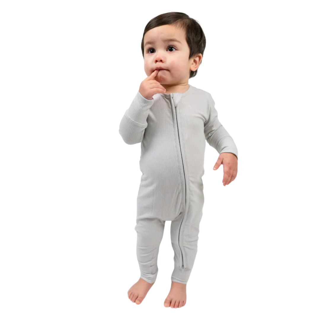 BELAN J Ribbed Bamboo Footless Sleeper with Fold-Over Cuffs - Silver Cloud