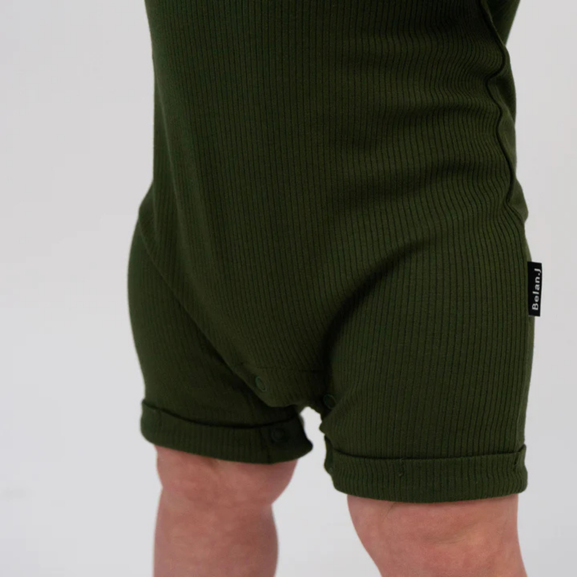 BELAN J Ribbed Bamboo Short Sleeve Shortall Romper - Forest Green