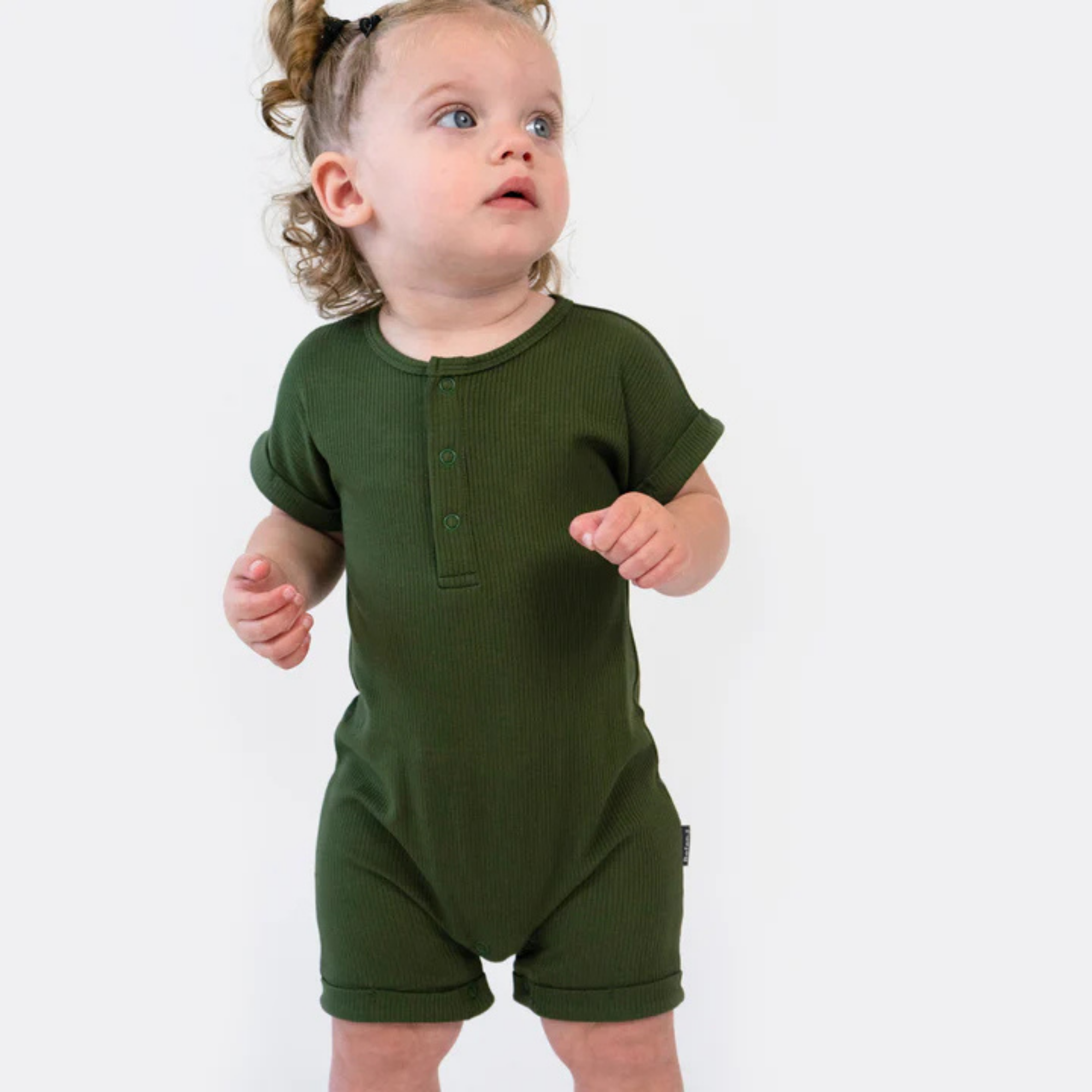 BELAN J Ribbed Bamboo Short Sleeve Shortall Romper - Forest Green