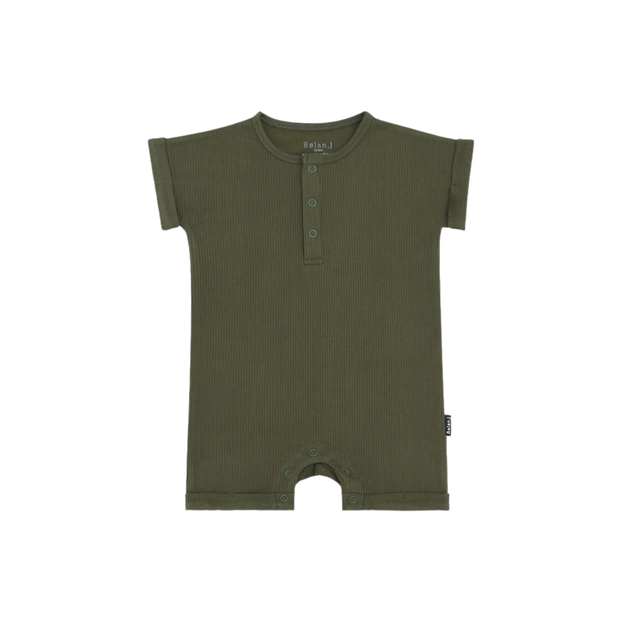 BELAN J Ribbed Bamboo Short Sleeve Shortall Romper - Forest Green