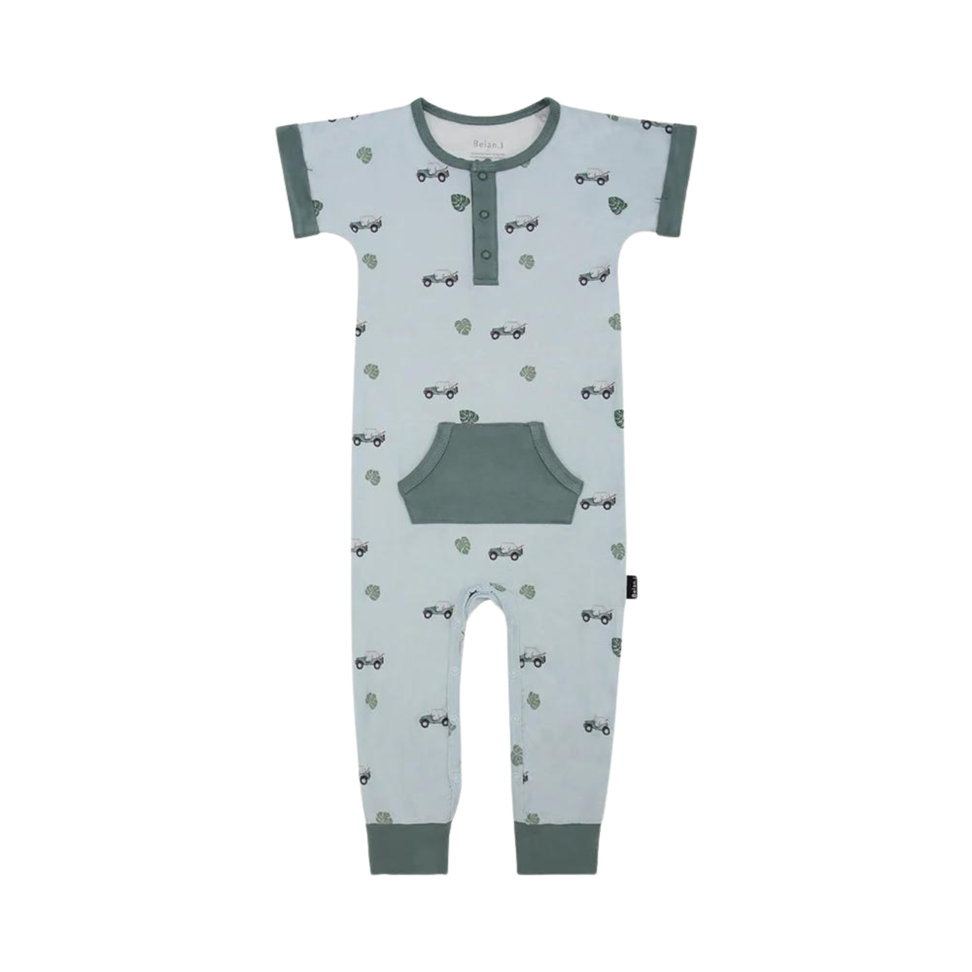 BELAN J Short Sleeve Pocket Romper - Green Jeep