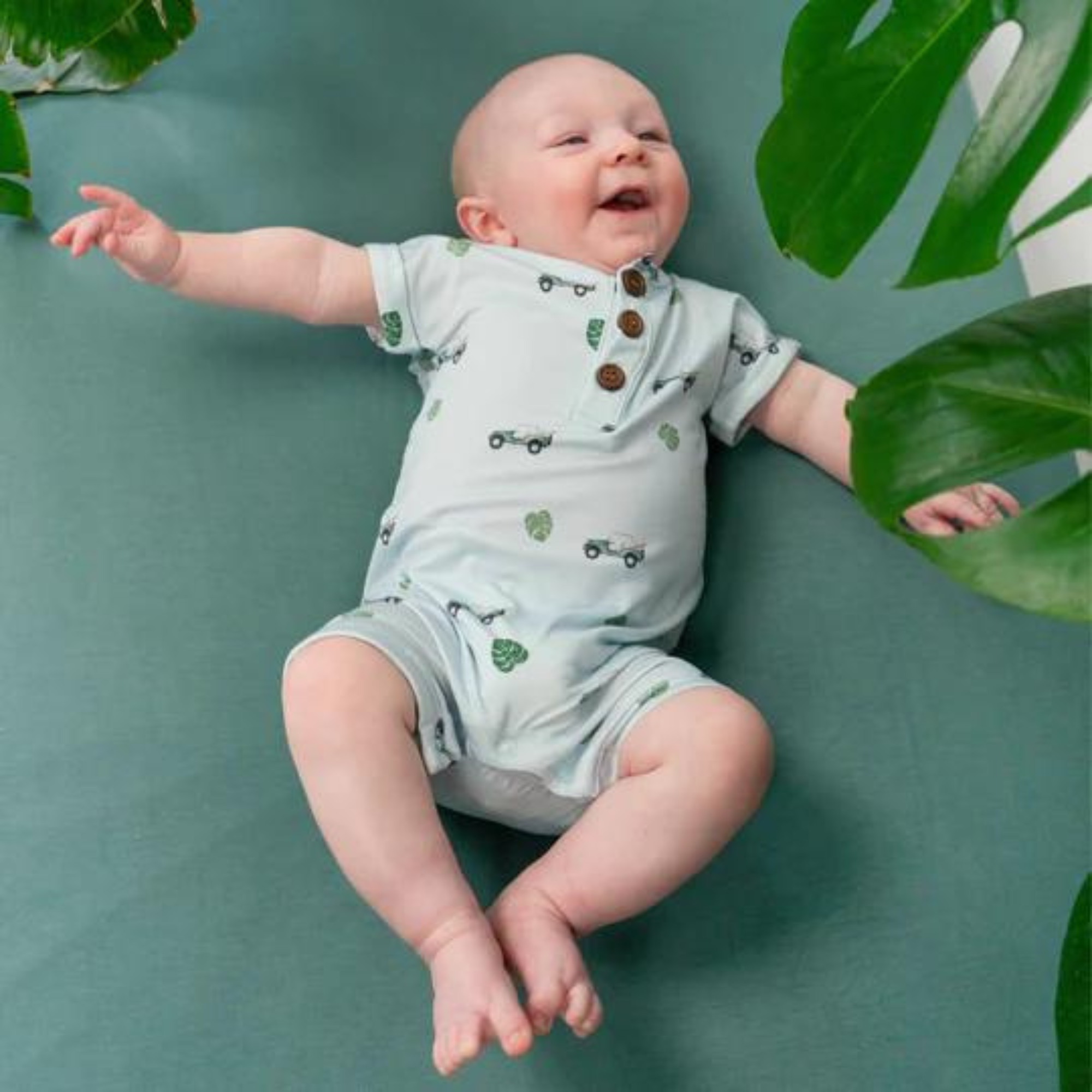 BELAN J Short Sleeves Shortall Romper - Green Jeep