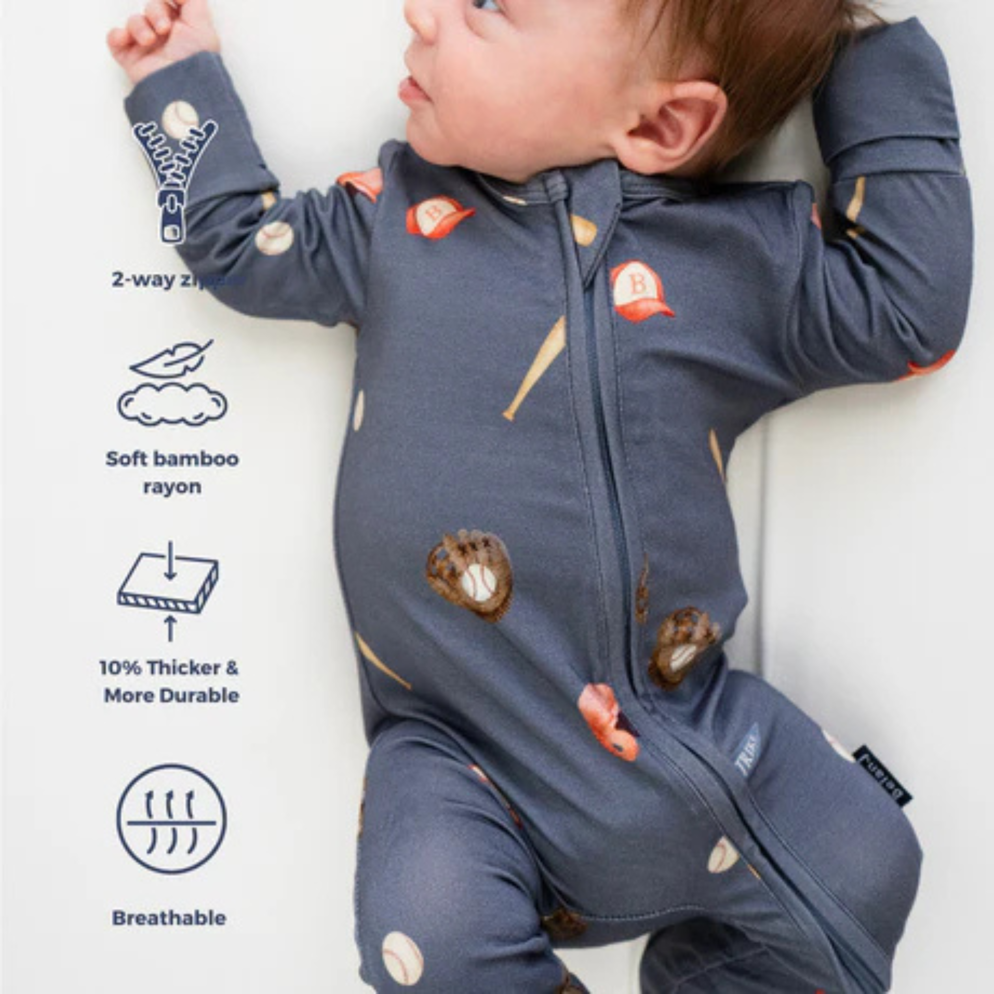BELAN J Sleeper with Fold-Over Cuffs - Baseball
