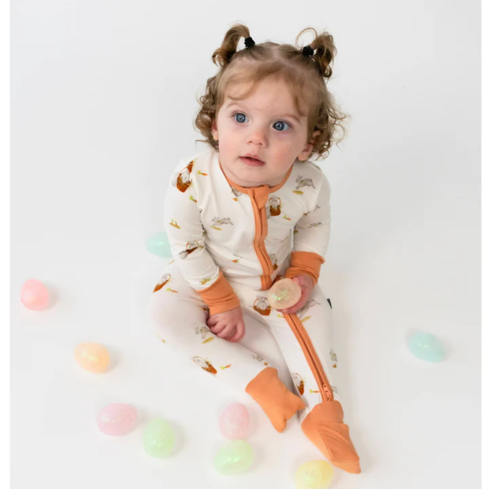 BELAN J Sleeper with Fold-Over Cuffs - Garden Bunnies