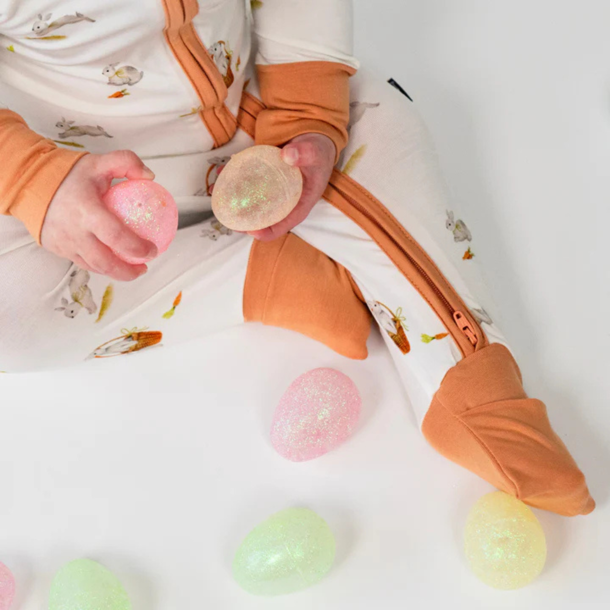 BELAN J Sleeper with Fold-Over Cuffs - Garden Bunnies