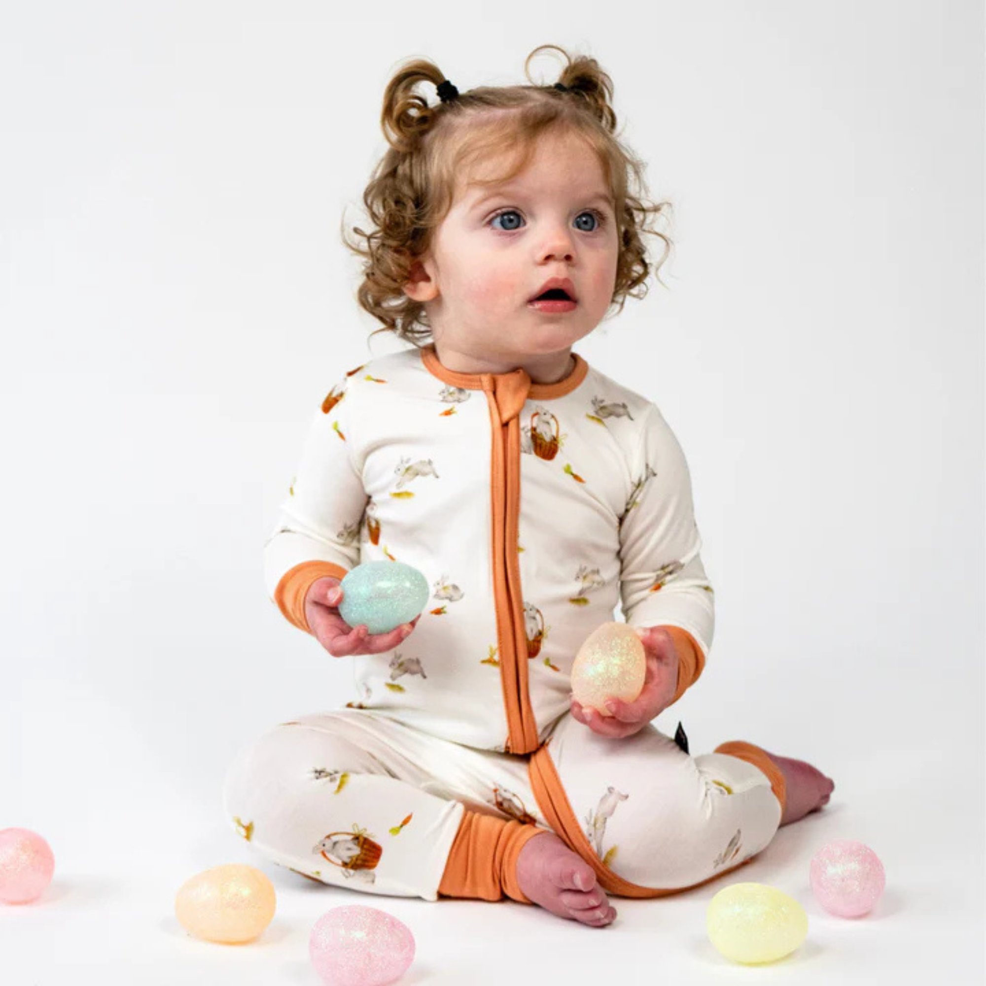 BELAN J Sleeper with Fold-Over Cuffs - Garden Bunnies