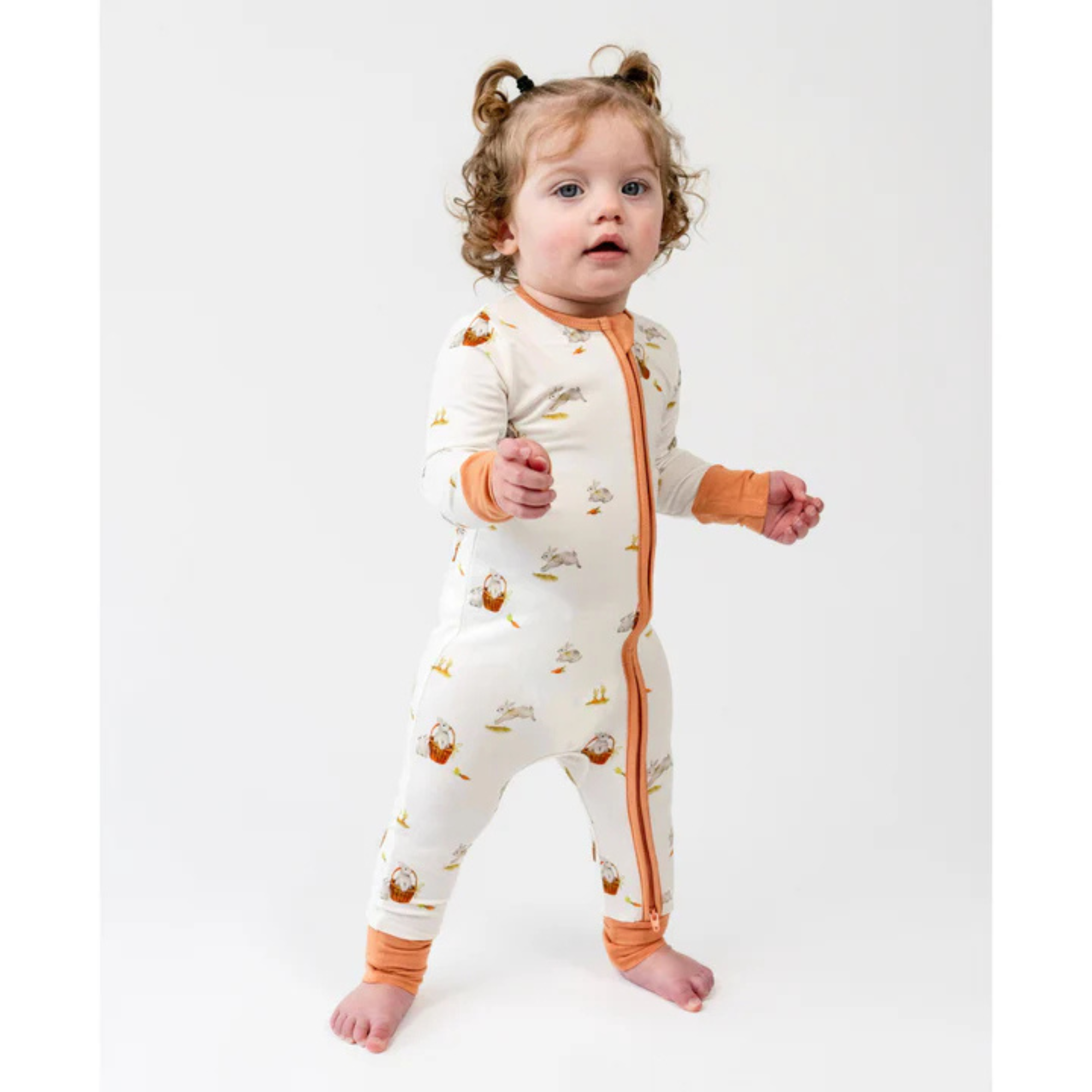 BELAN J Sleeper with Fold-Over Cuffs - Garden Bunnies