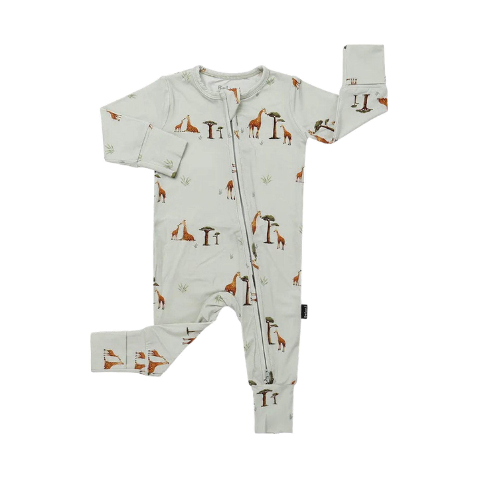 BELAN J Sleeper with Fold-Over Cuffs - Giraffes