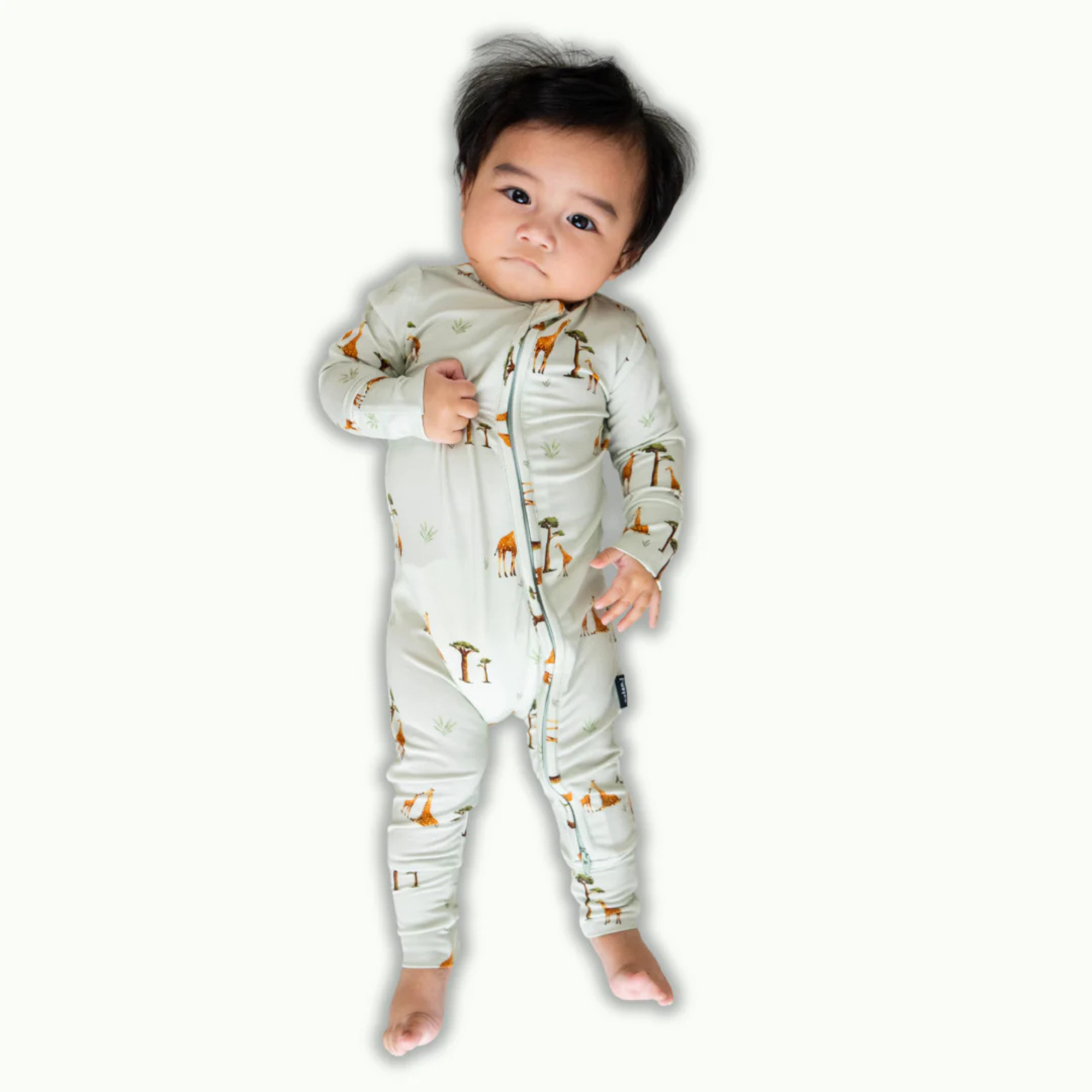 BELAN J Sleeper with Fold-Over Cuffs - Giraffes