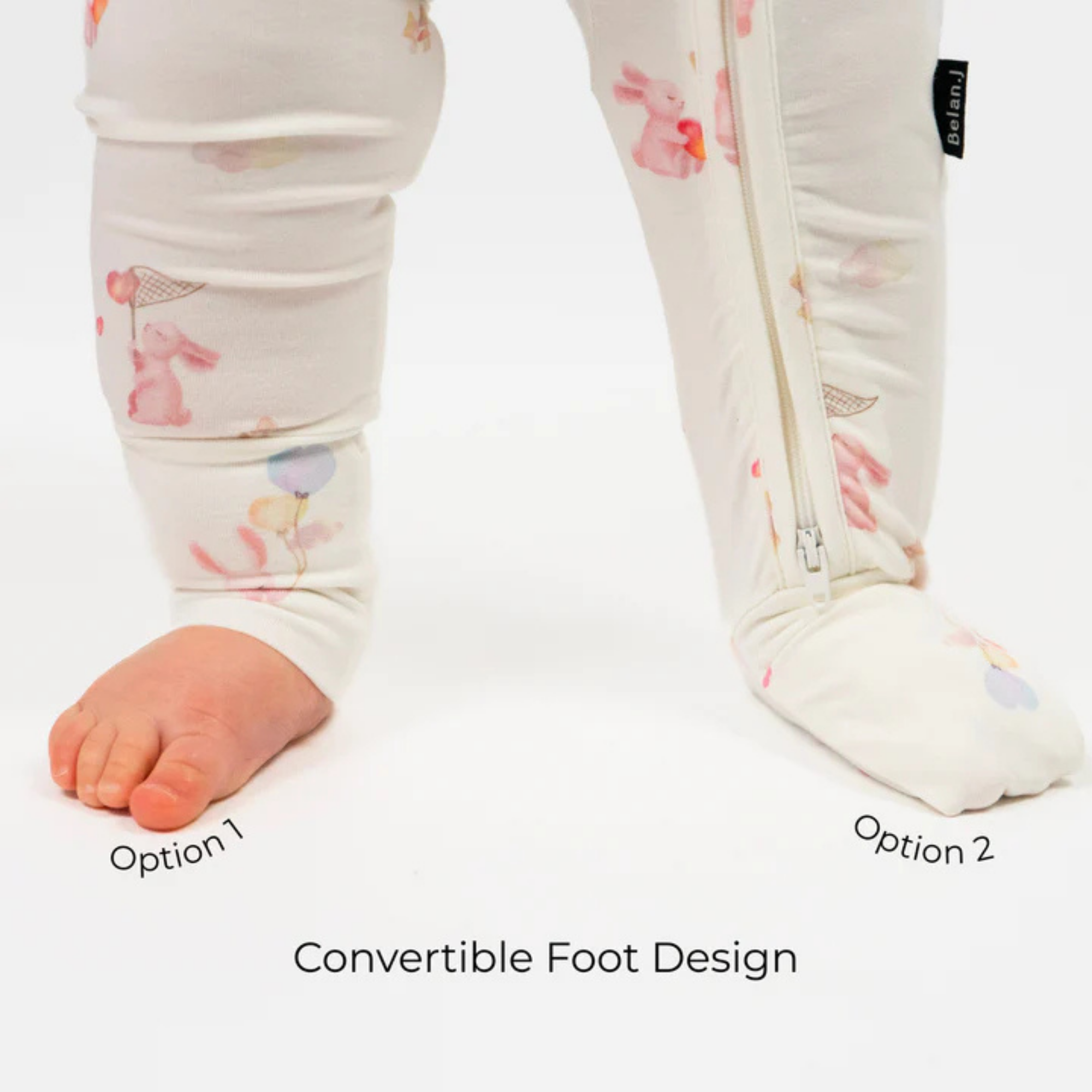 BELAN J Sleeper with Fold-Over Cuffs - Love Bunnies