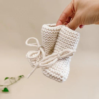 Thumbnail for BELAN J Wool Knit Baby Booties - Cream