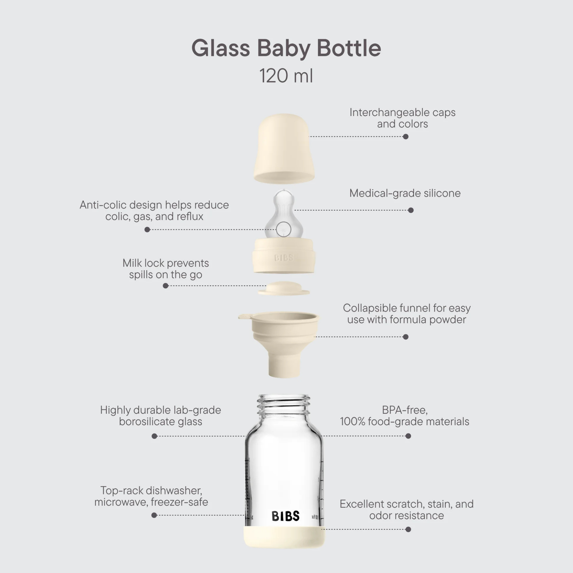 Biberon en verre BIBS avec housse en silicone (1 pièce)