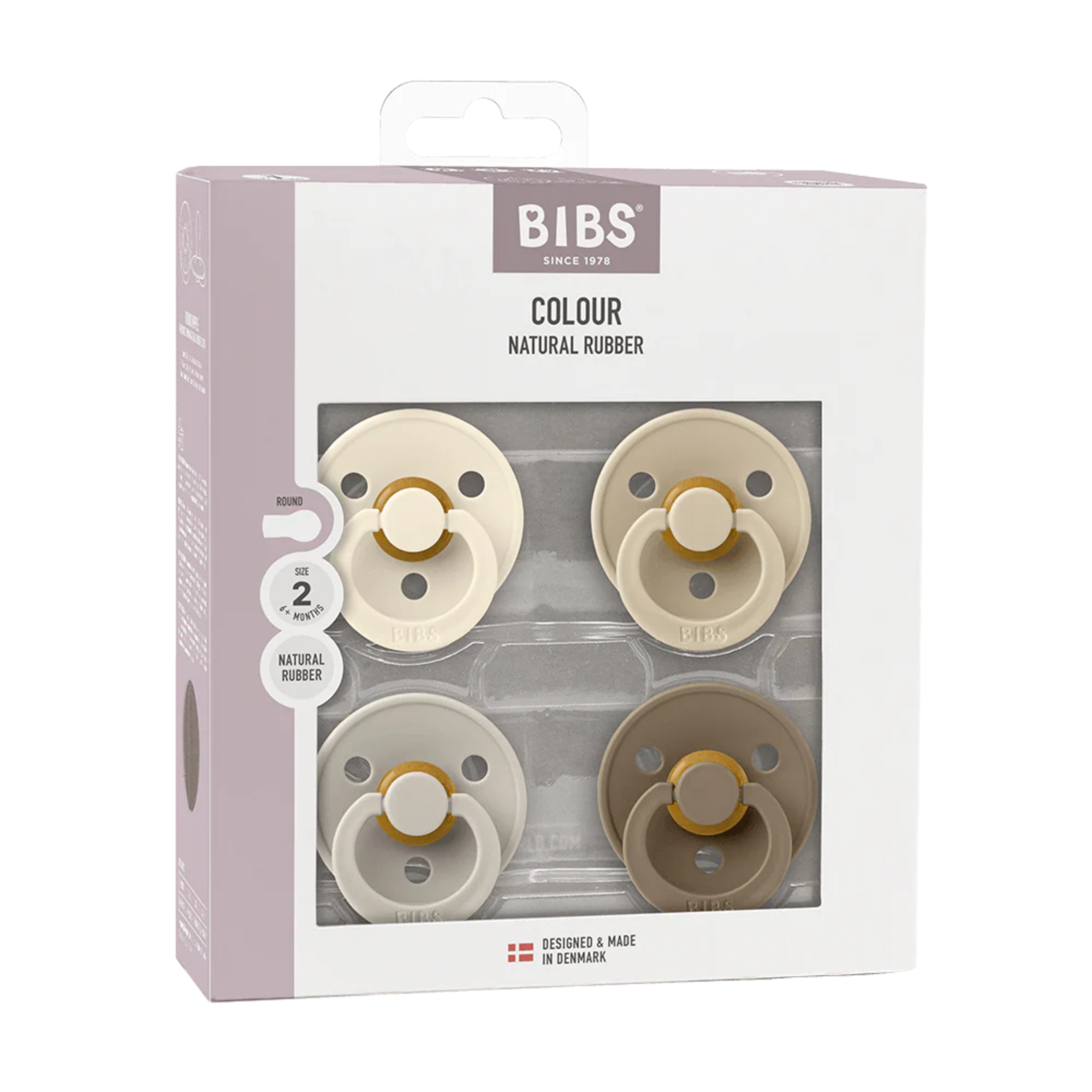 BIBS Pacifier Original Colour Latex 4-PK (0-6M) - Ivory/Sand/Vanilla/Dark Oak