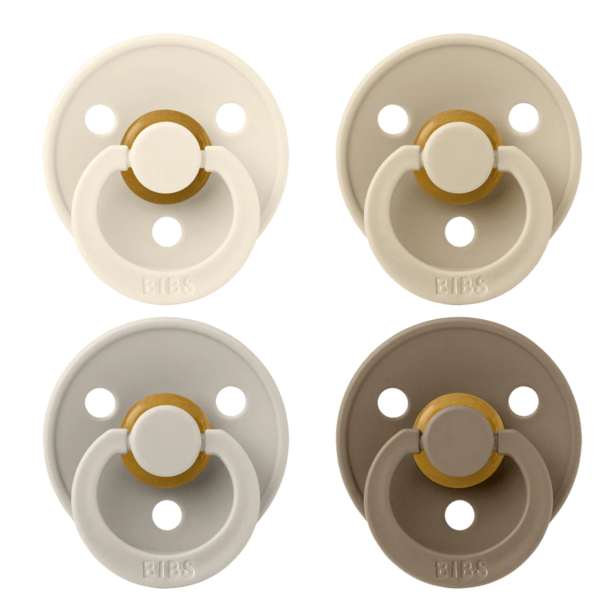 BIBS Pacifier Original Colour Latex 4-PK (0-6M) - Ivory/Sand/Vanilla/Dark Oak