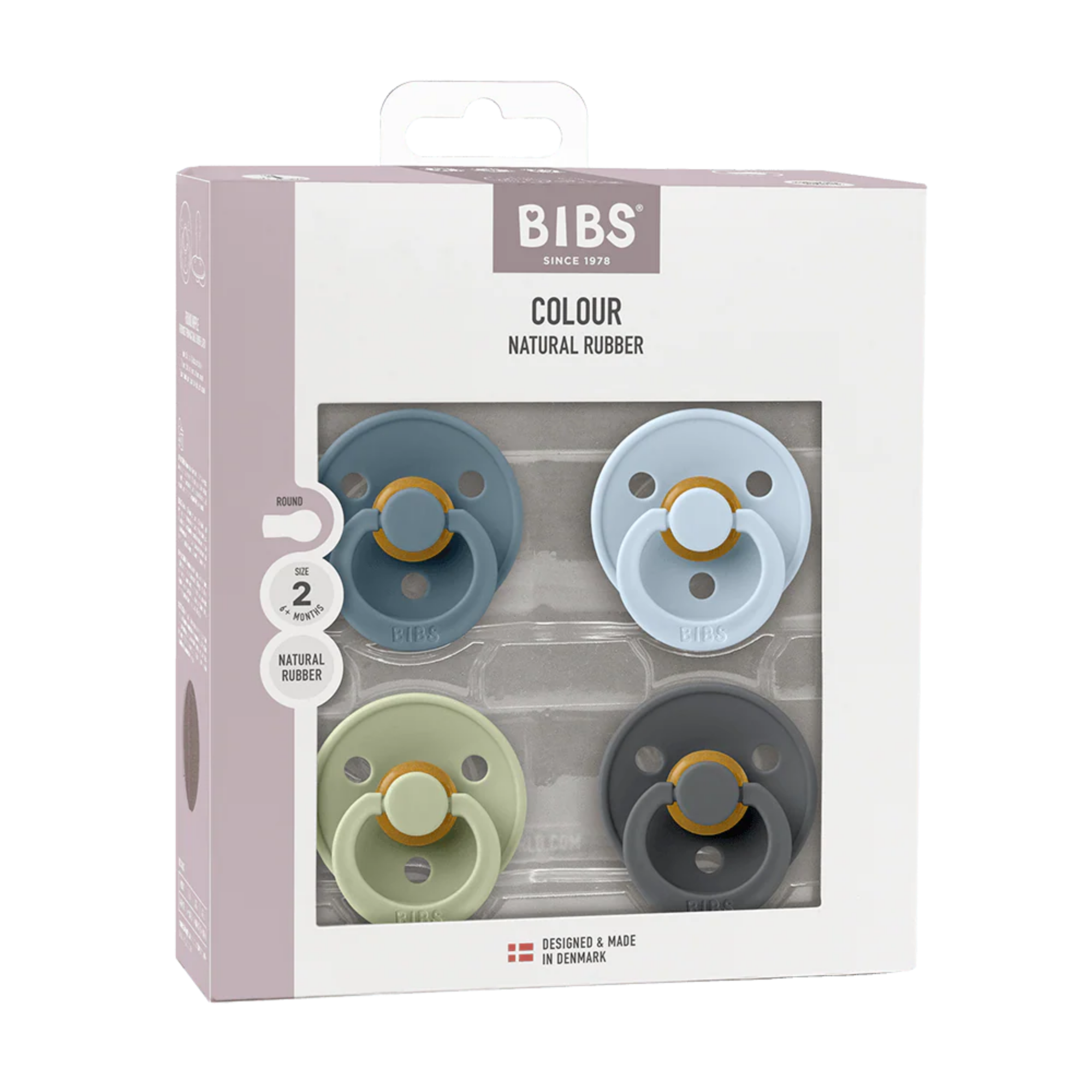 BIBS Pacifier Original Colour Latex 4-PK (0-6M) - Petrol/Sage/Baby Blue/Iron