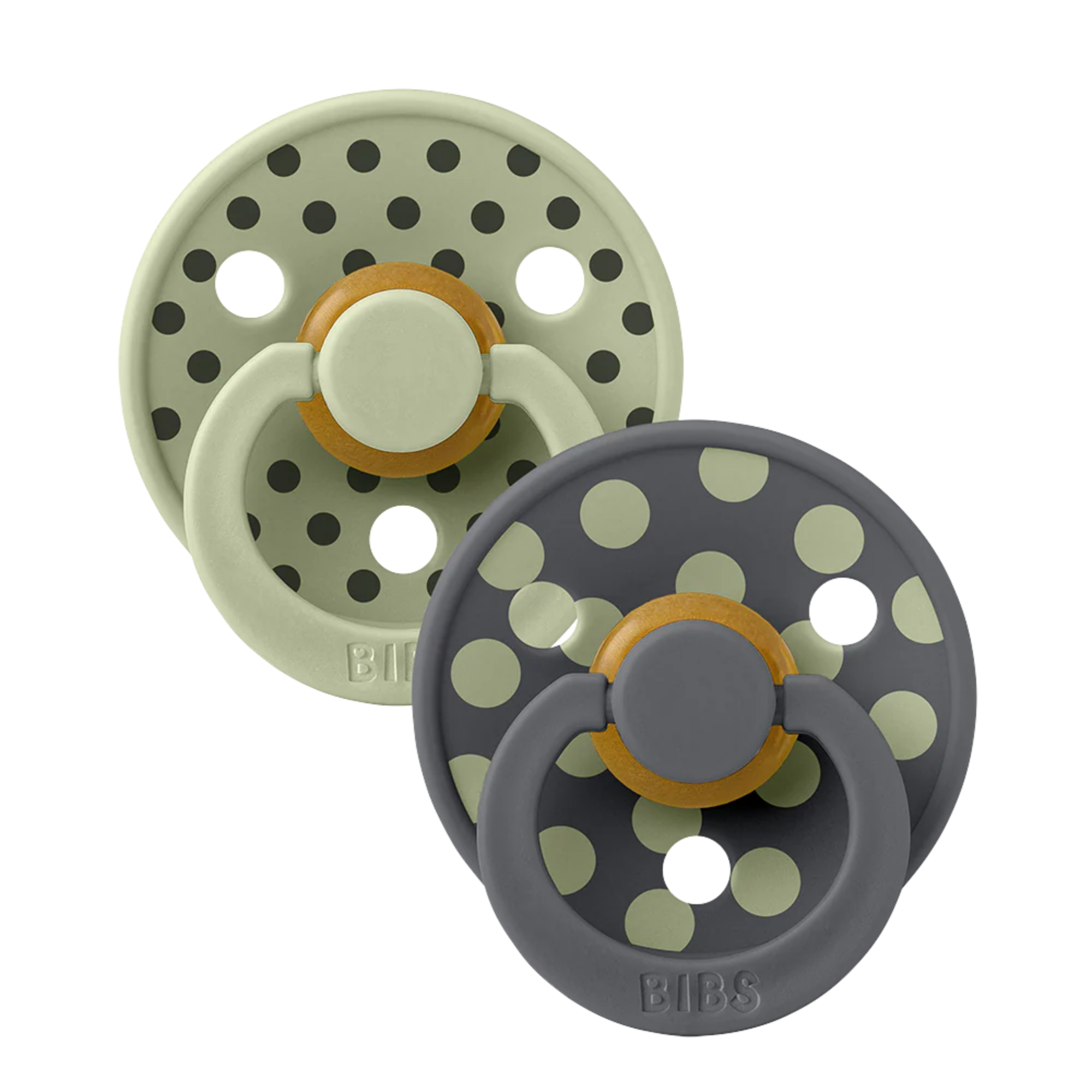 BIBS Studio Colour Pacifier Latex 2pk - Polka Sage/Iron