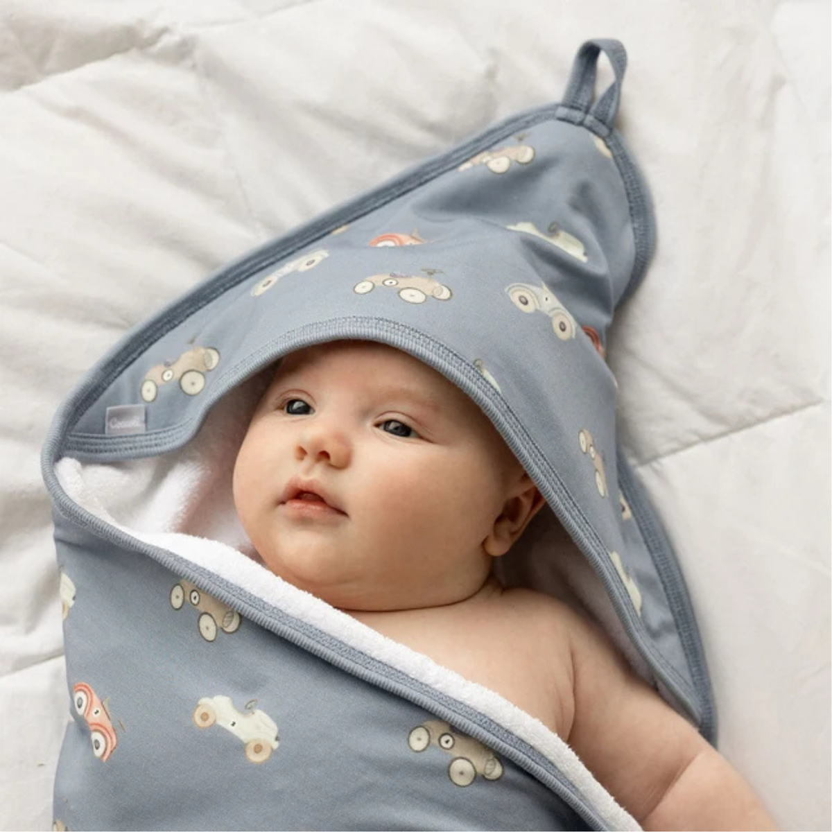 COCCOLI Modal Hooded Towel Set - Cars on Steel Blue