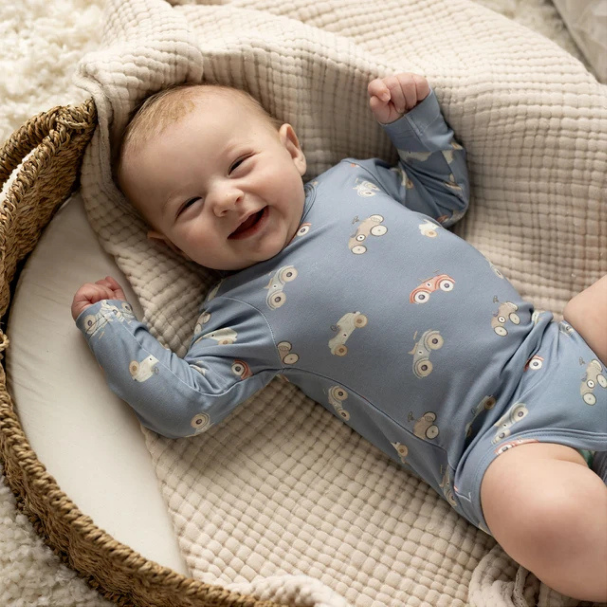 COCCOLI Modal Romper - Cars on Steel Blue