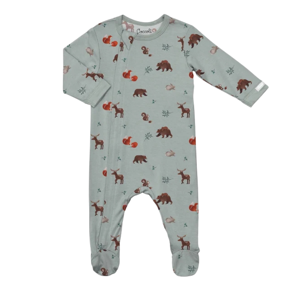 COCCOLI Modal Zipper Footie - Animals on Mercury